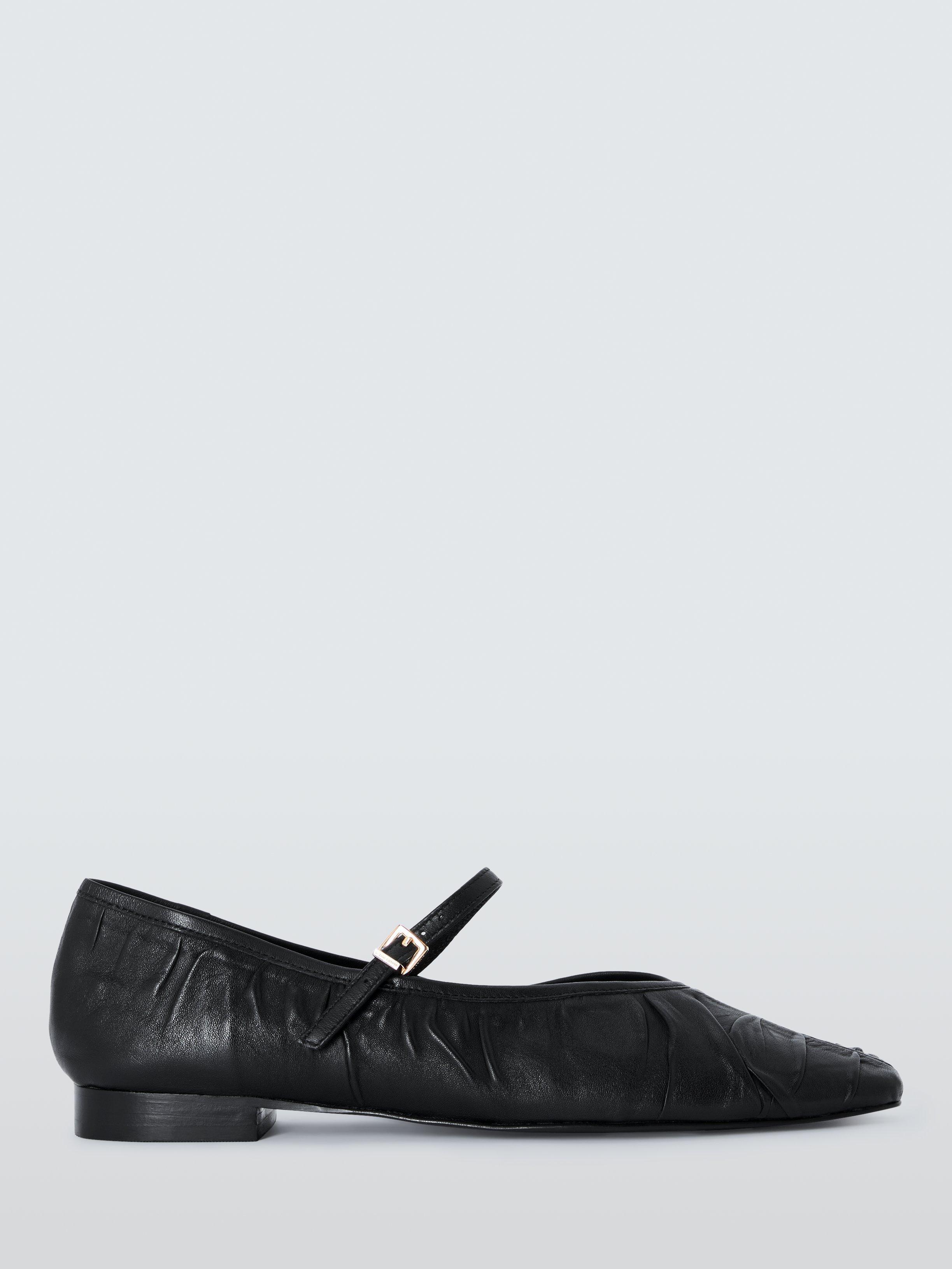 Product image 1 of 6, which shows John Lewis Hailey Leather Ruched Mary-Jane Ballerina Pumps, Black, 3