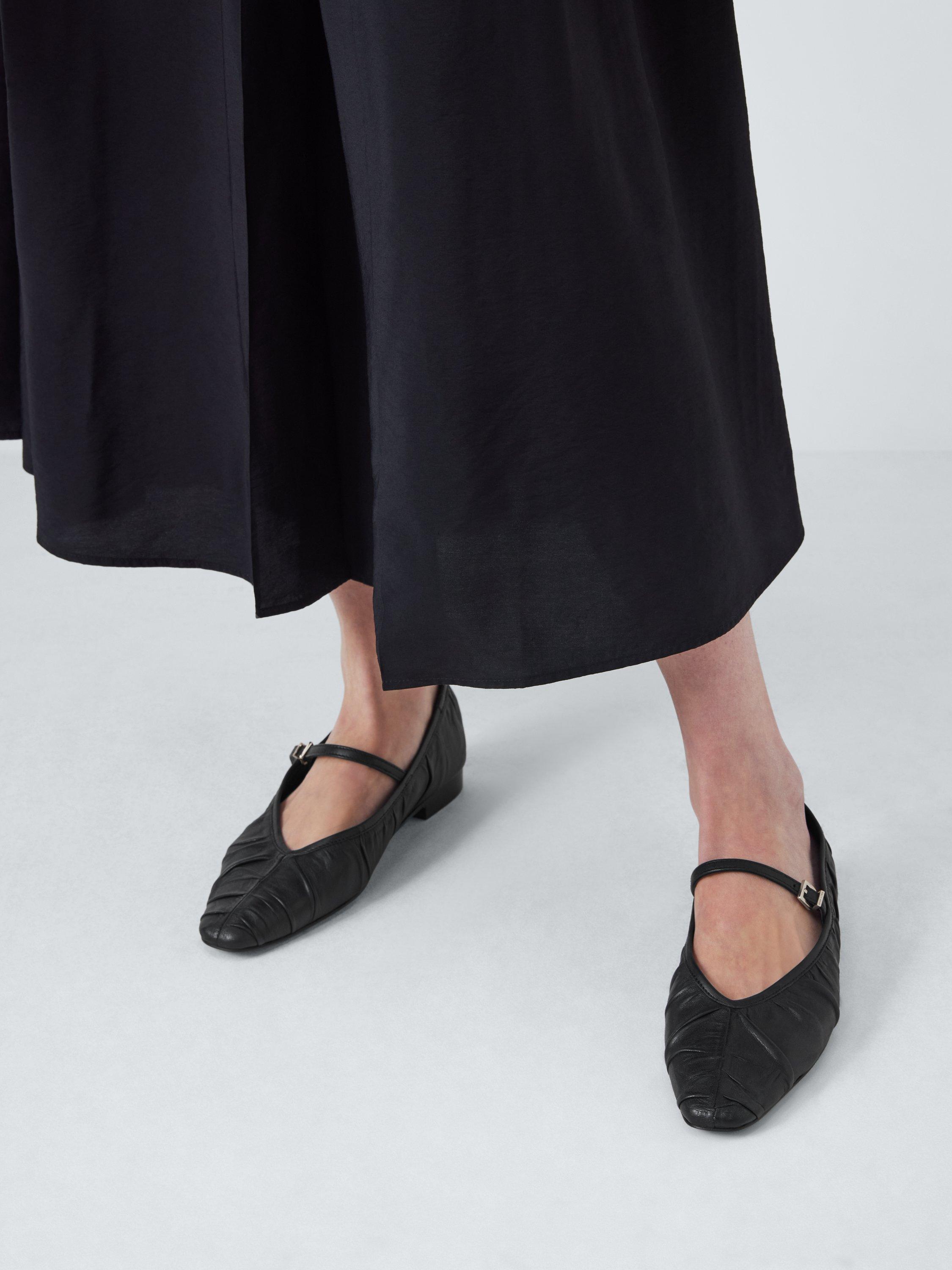 Product image 2 of 6, which shows John Lewis Hailey Leather Ruched Mary-Jane Ballerina Pumps, Black, 3