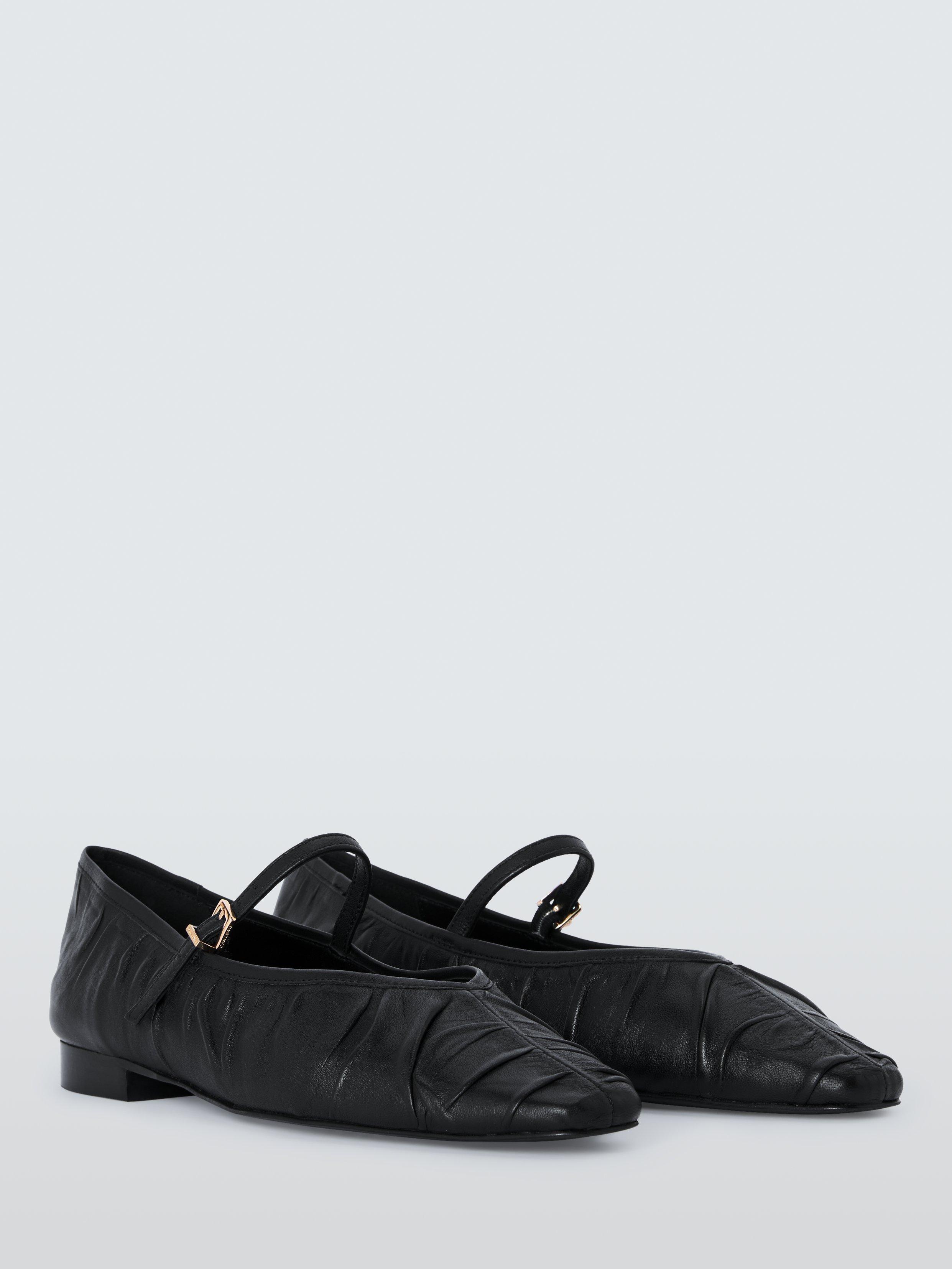 Product image 3 of 6, which shows John Lewis Hailey Leather Ruched Mary-Jane Ballerina Pumps, Black, 3