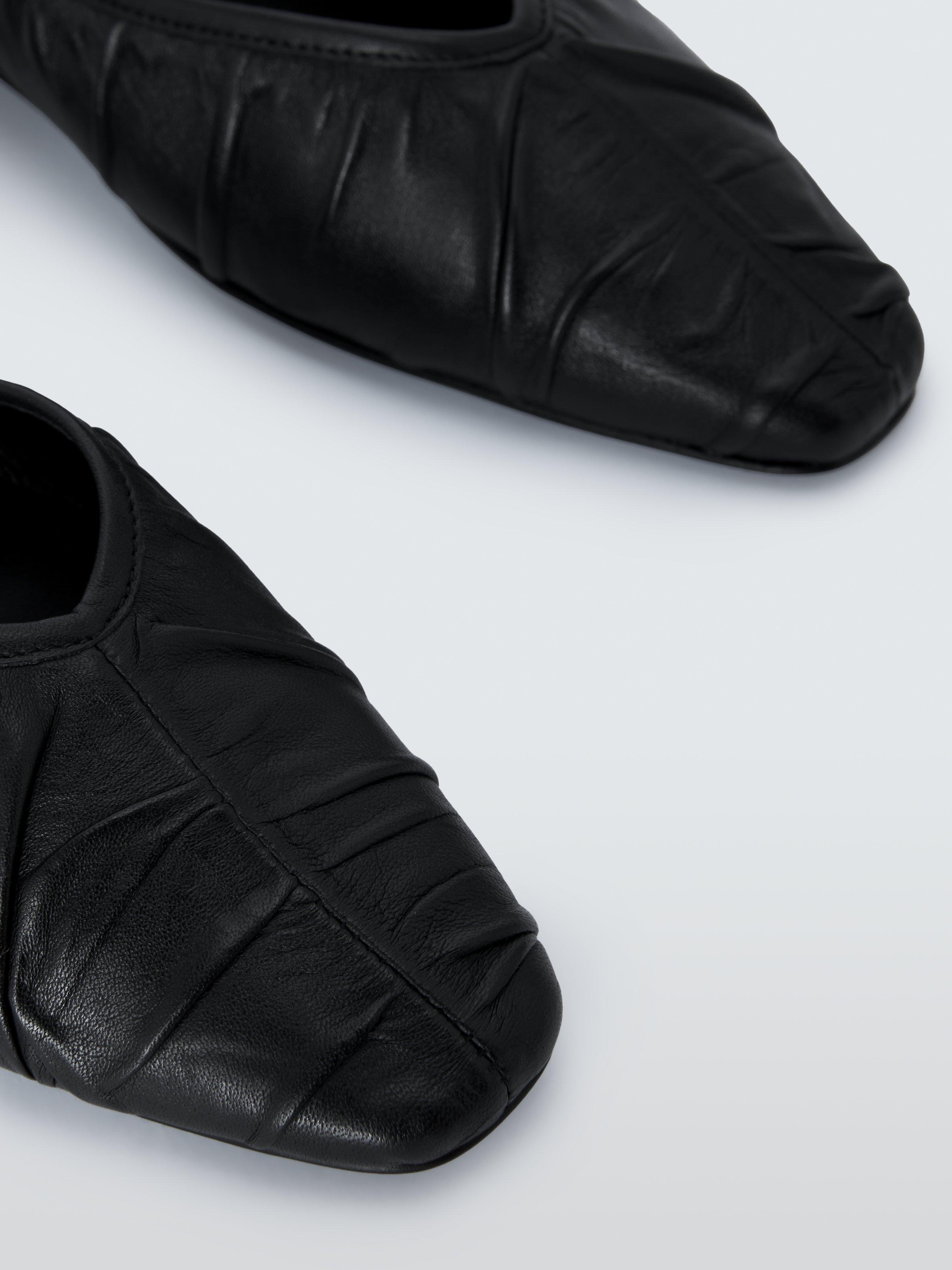 Product image 4 of 6, which shows John Lewis Hailey Leather Ruched Mary-Jane Ballerina Pumps, Black, 3