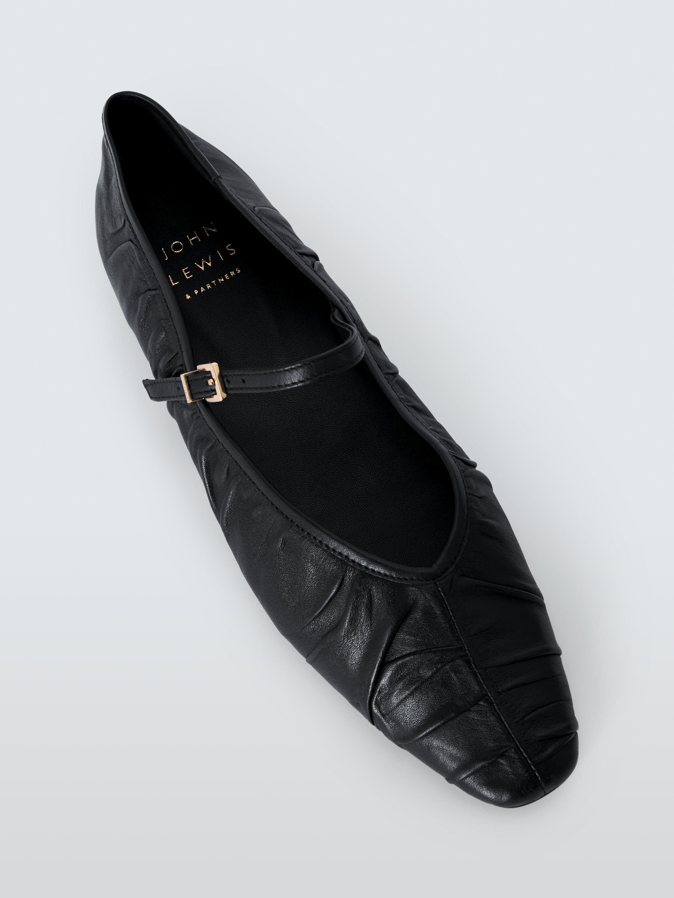Product image 5 of 6, which shows John Lewis Hailey Leather Ruched Mary-Jane Ballerina Pumps, Black, 3