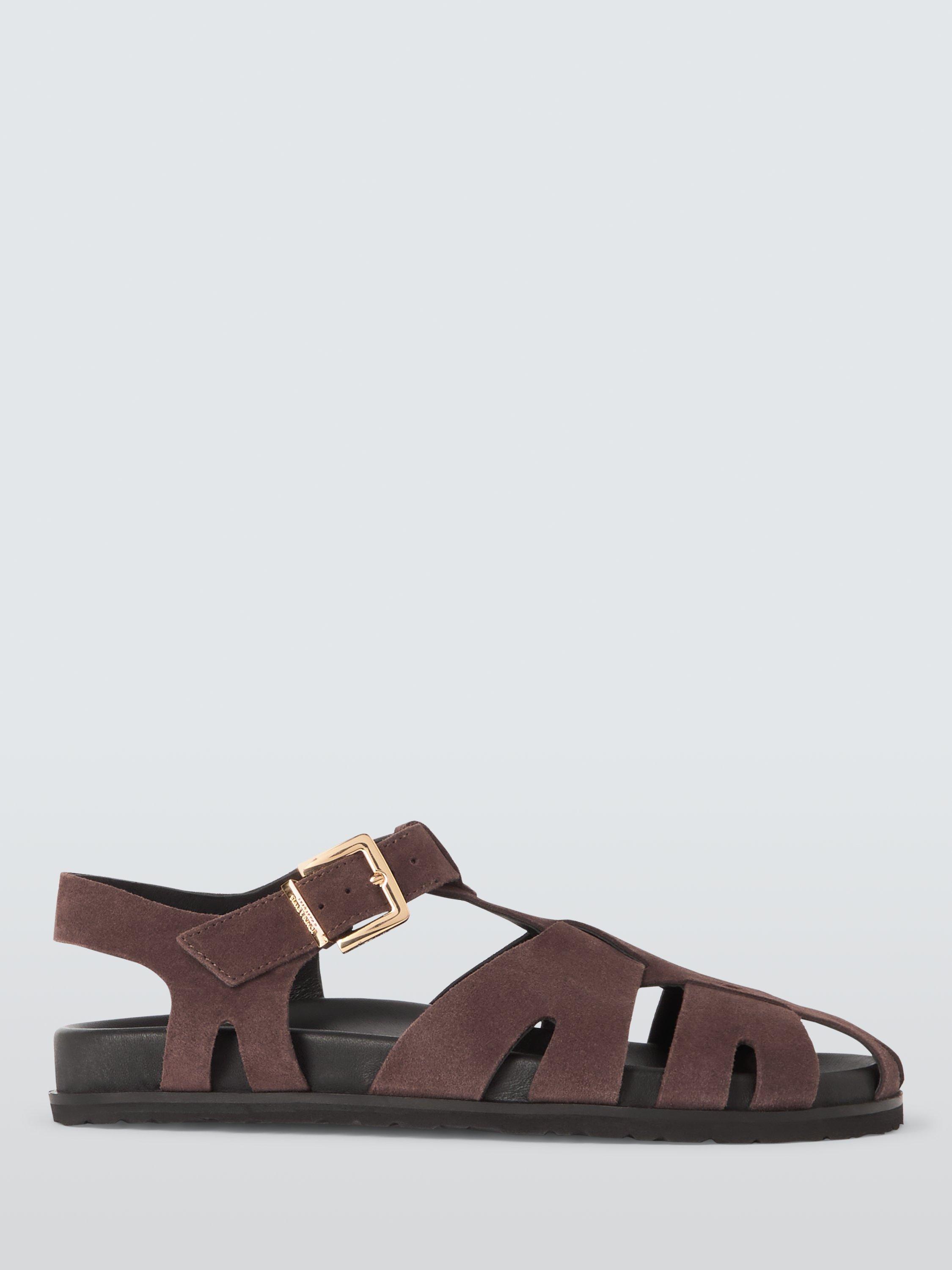 Product image 1 of 4, which shows John Lewis Lucille Suede Casual Footbed Fisherman Sandals, Chocolate, 3