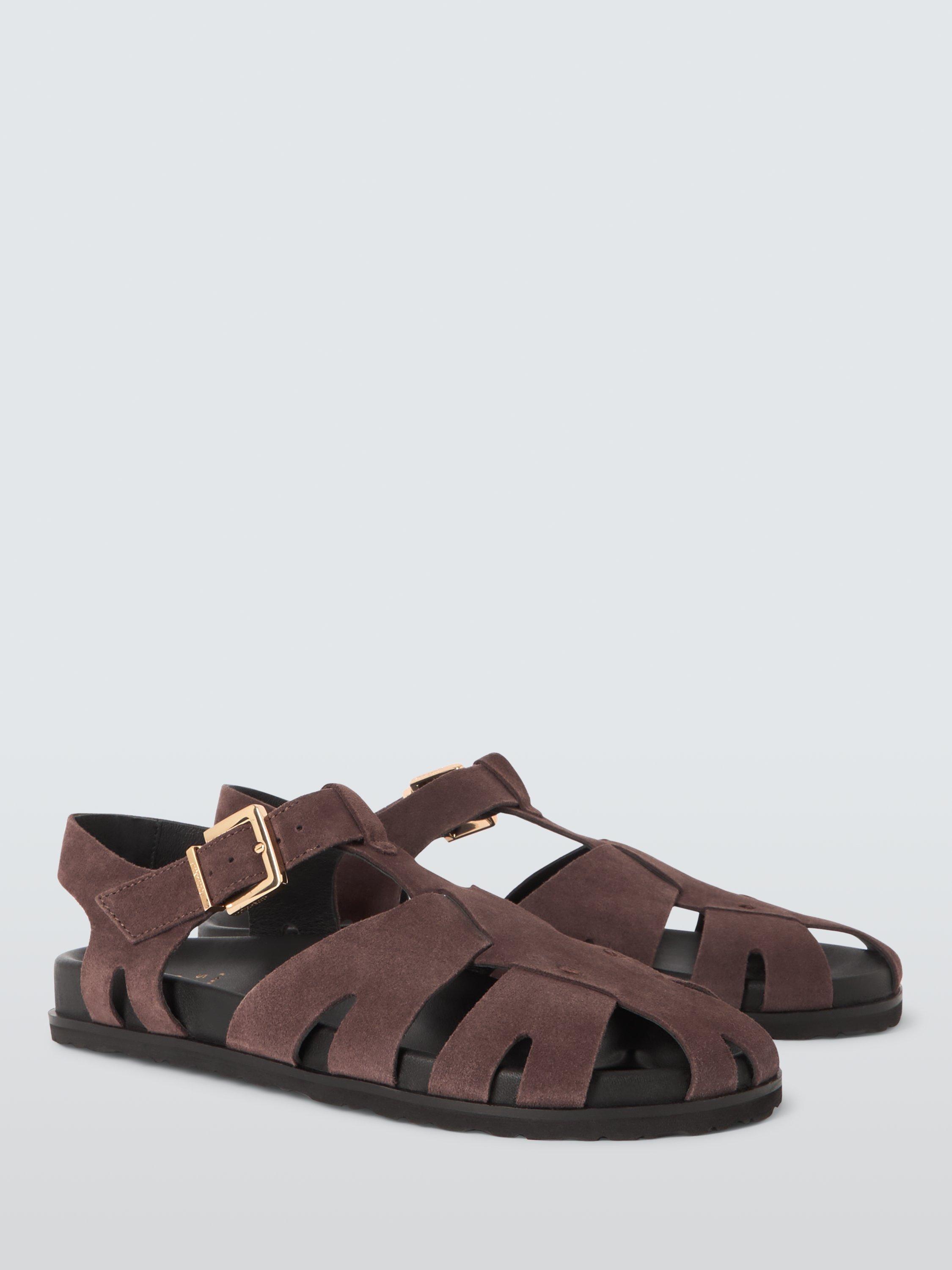 Product image 2 of 4, which shows John Lewis Lucille Suede Casual Footbed Fisherman Sandals, Chocolate, 3