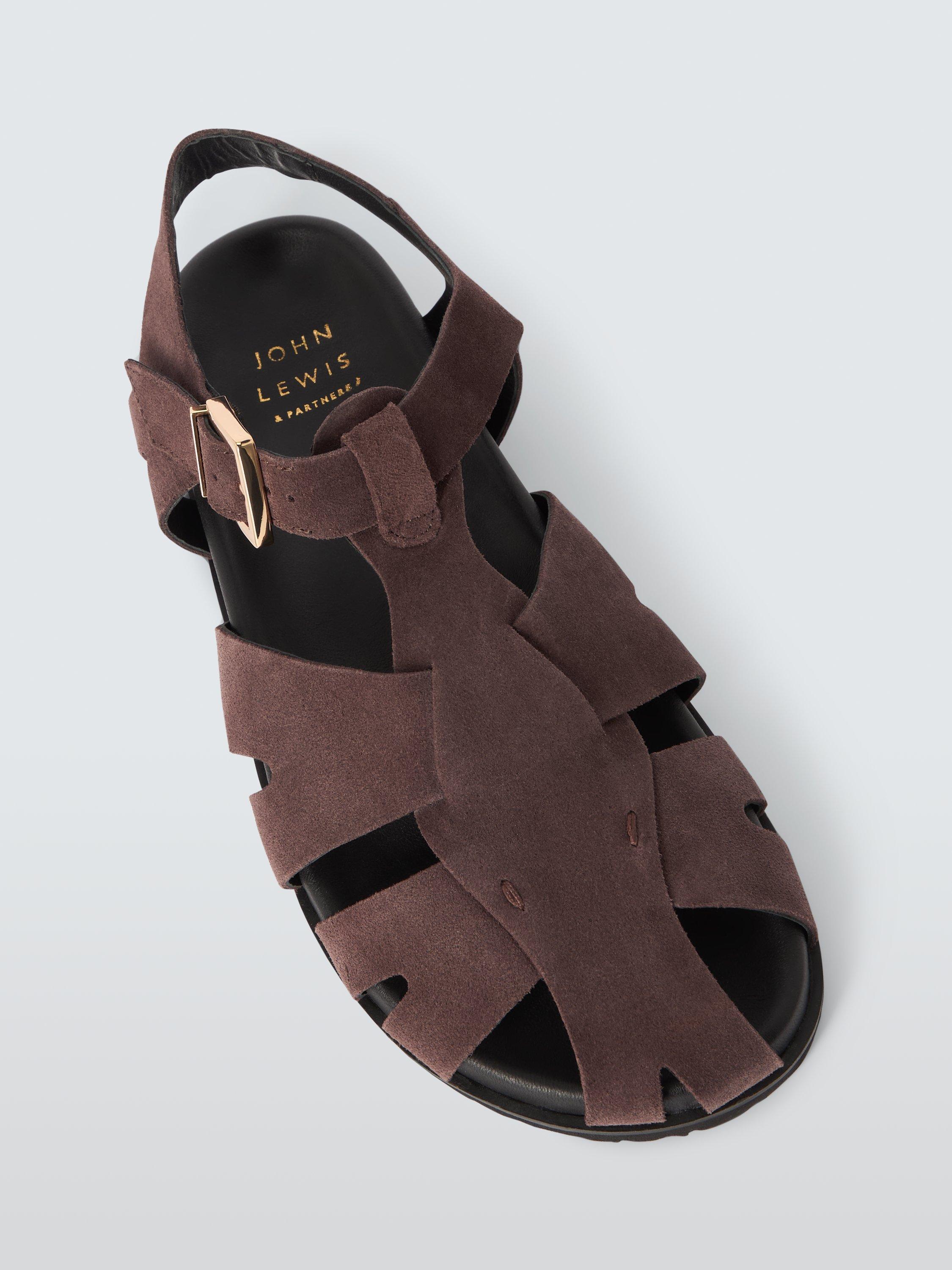 Product image 4 of 4, which shows John Lewis Lucille Suede Casual Footbed Fisherman Sandals, Chocolate, 3