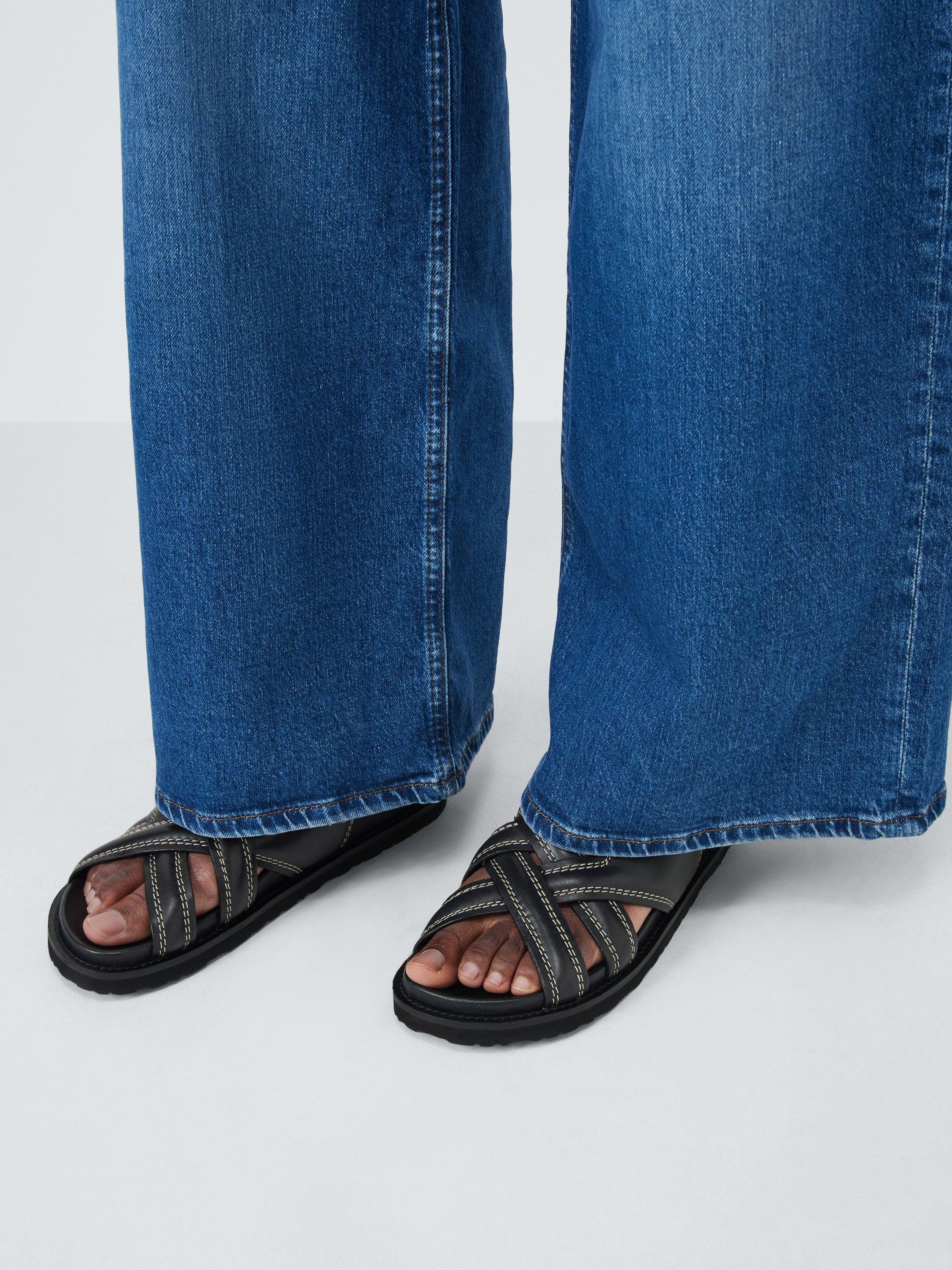 Product image 2 of 5, which shows AND/OR Laura Leather Padded Cross Strap Footbed Sandals, Black, 4