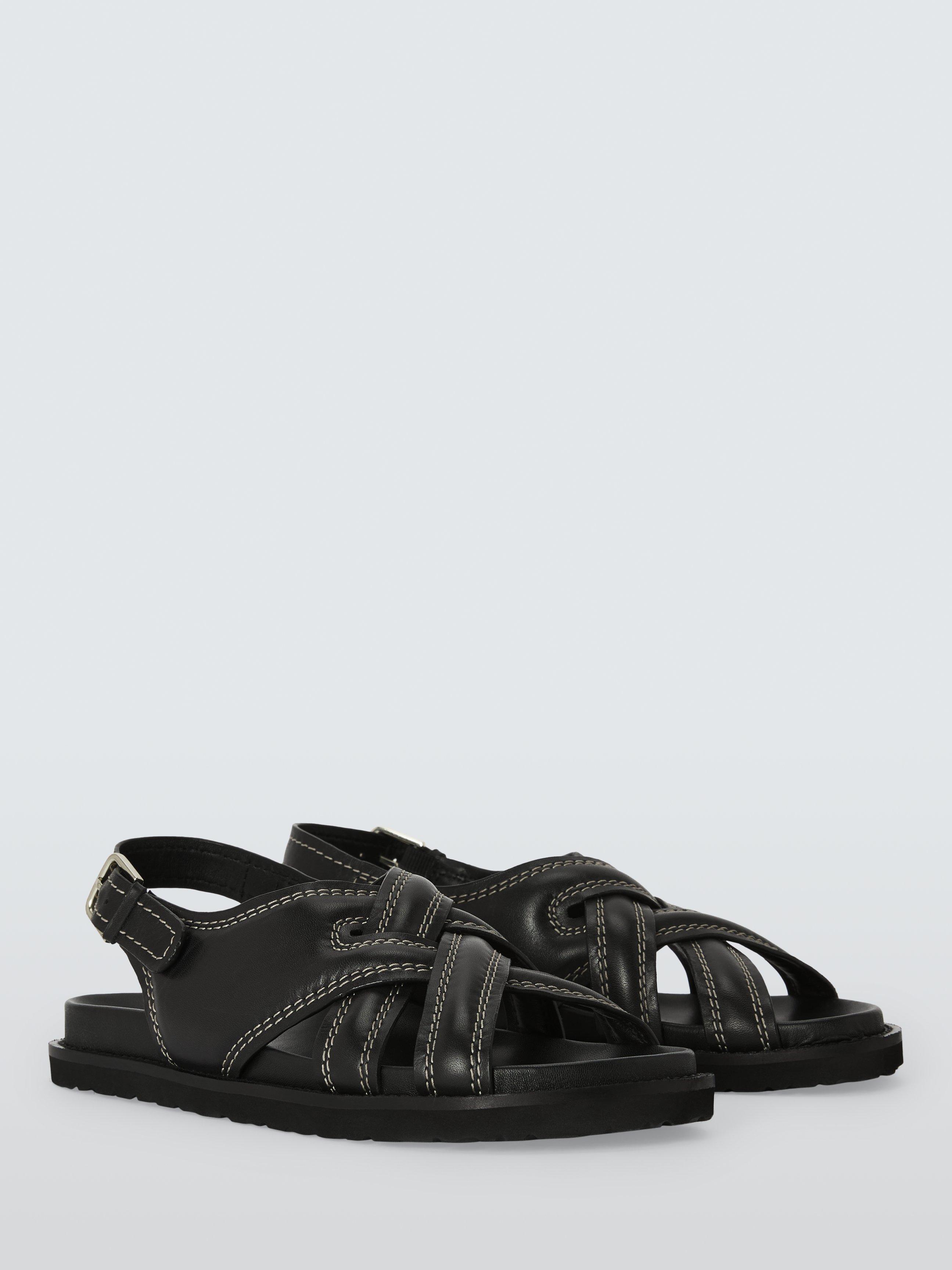 Product image 1 of 5, which shows AND/OR Laura Leather Padded Cross Strap Footbed Sandals, Black, 4