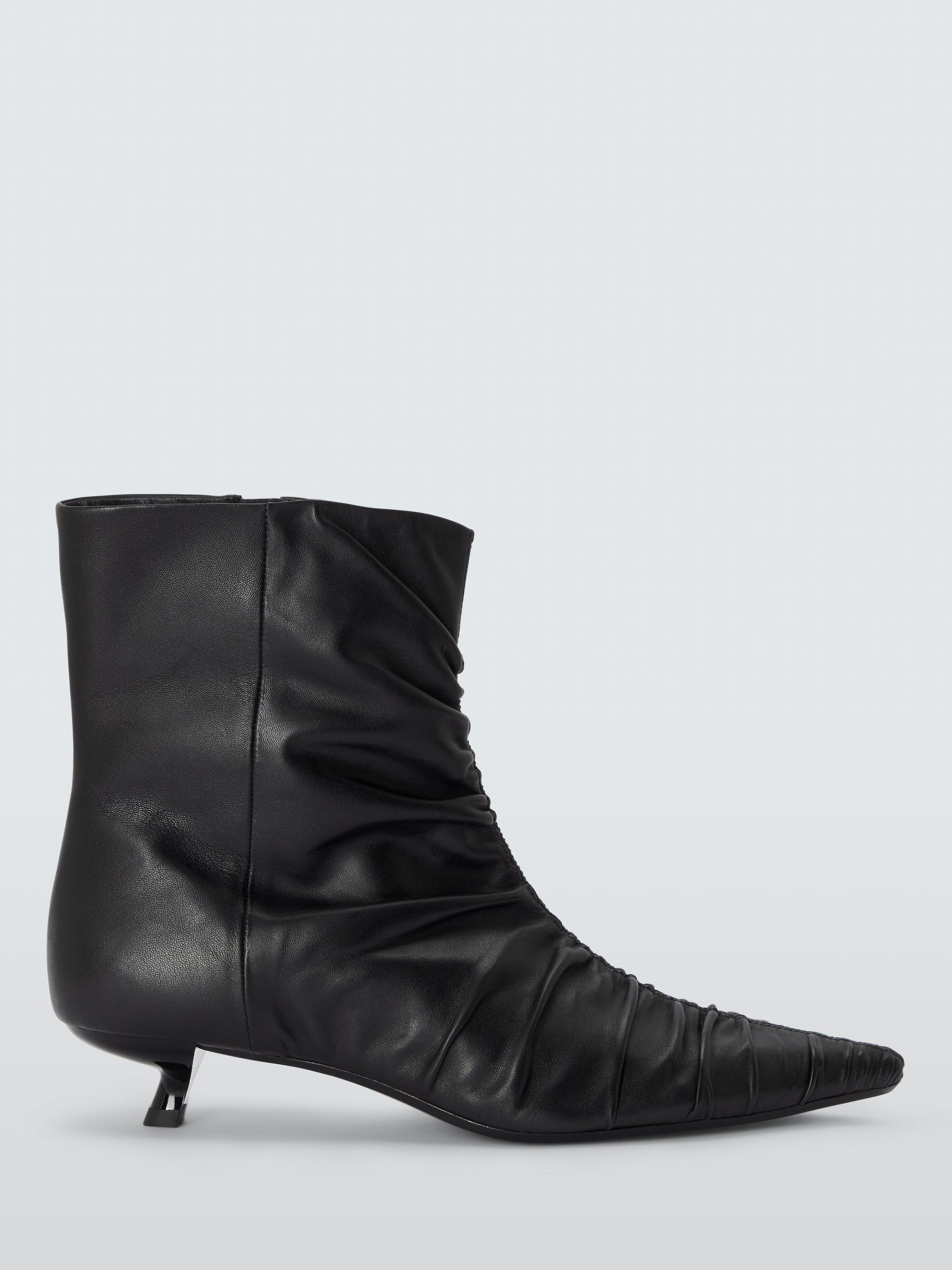 Product image 1 of 6, which shows John Lewis Presley Leather Ruched Kitten Heel Ankle Boots, Black, 3
