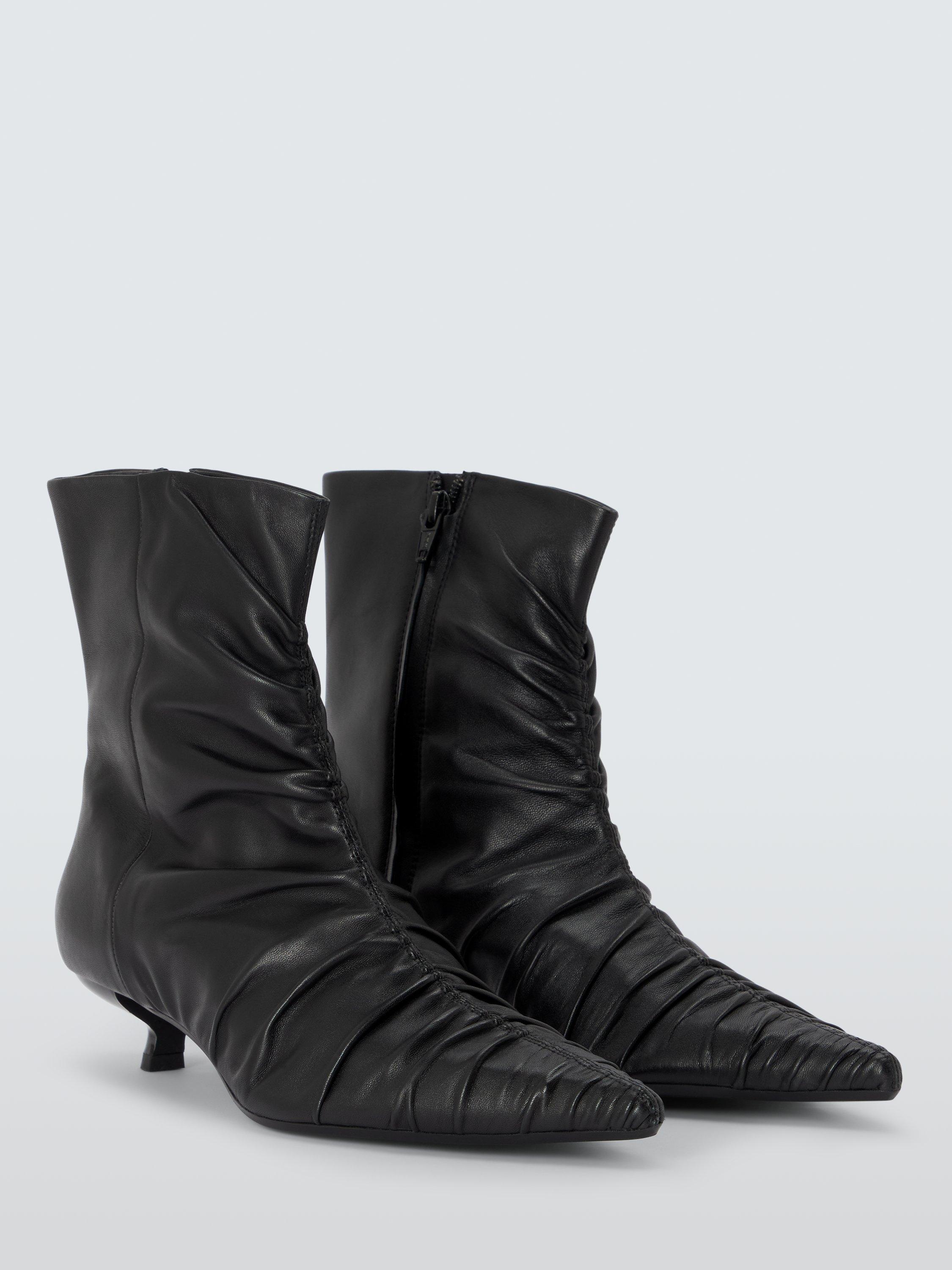 Product image 3 of 6, which shows John Lewis Presley Leather Ruched Kitten Heel Ankle Boots, Black, 3
