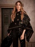 Mint Velvet Paisley Print Cape, Black, One Size