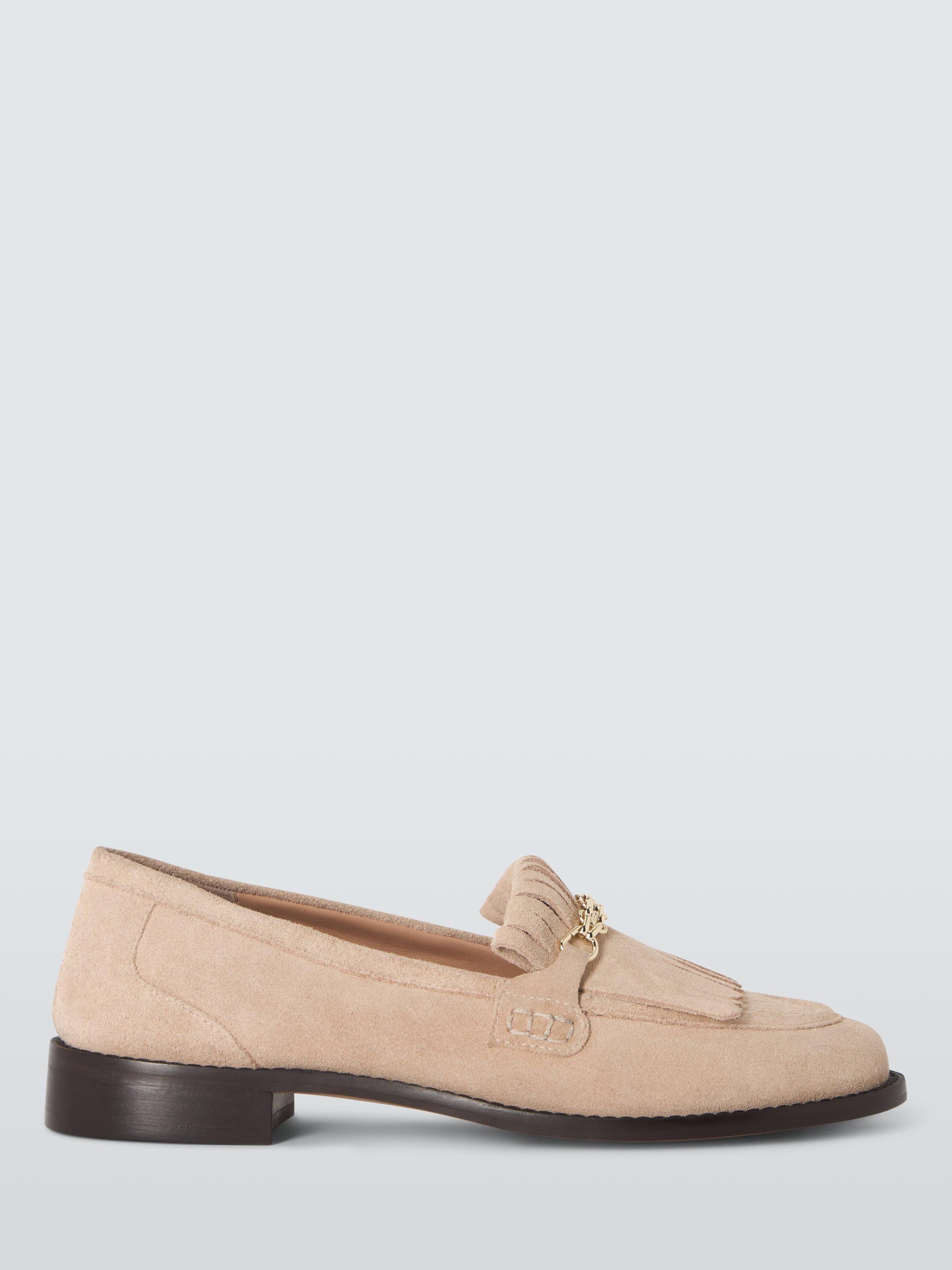 Product image 1 of 6, which shows John Lewis Guiliana Suede Fringe Chain Trim Loafers, Beige, 3