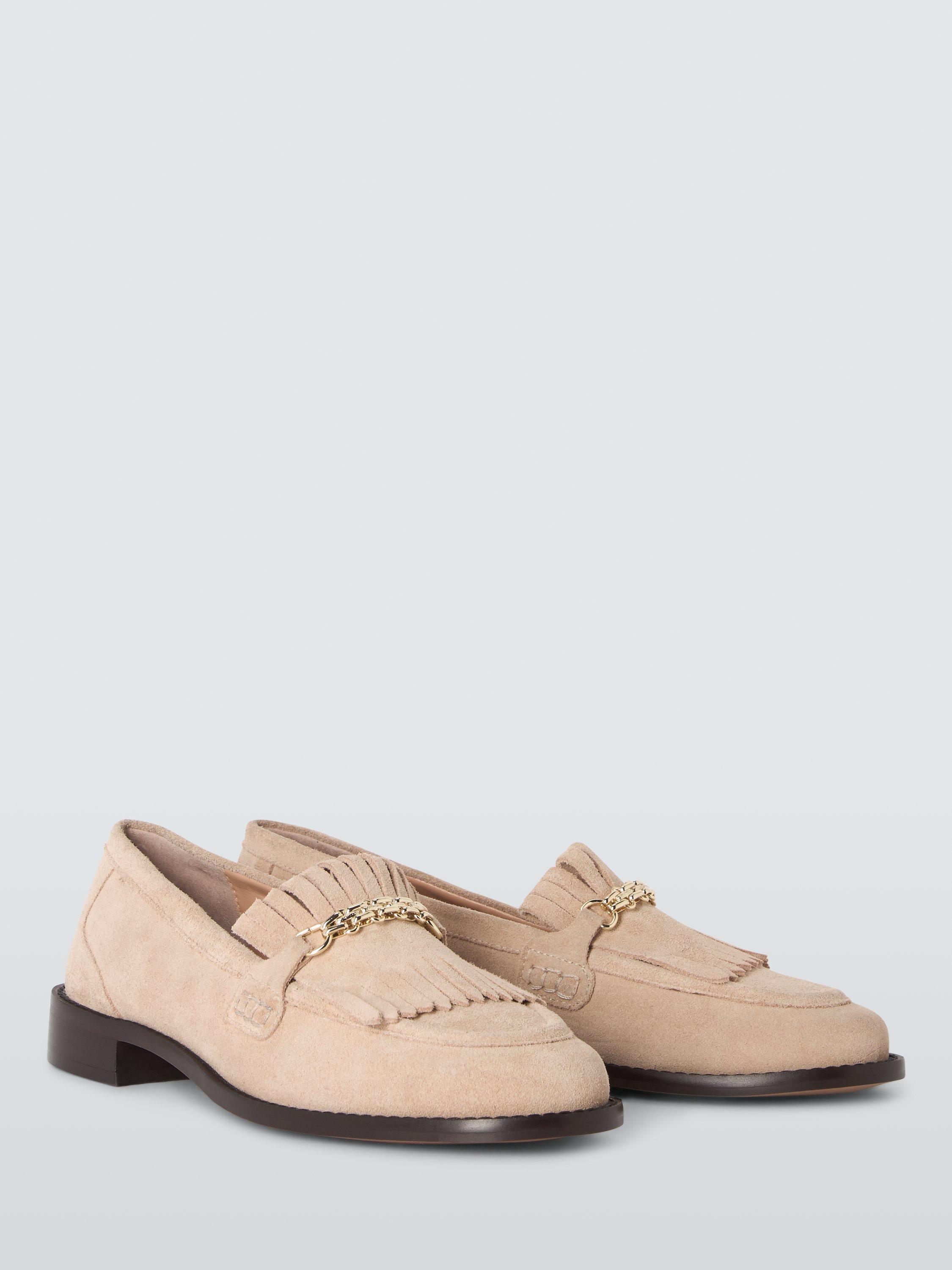Product image 3 of 6, which shows John Lewis Guiliana Suede Fringe Chain Trim Loafers, Beige, 3