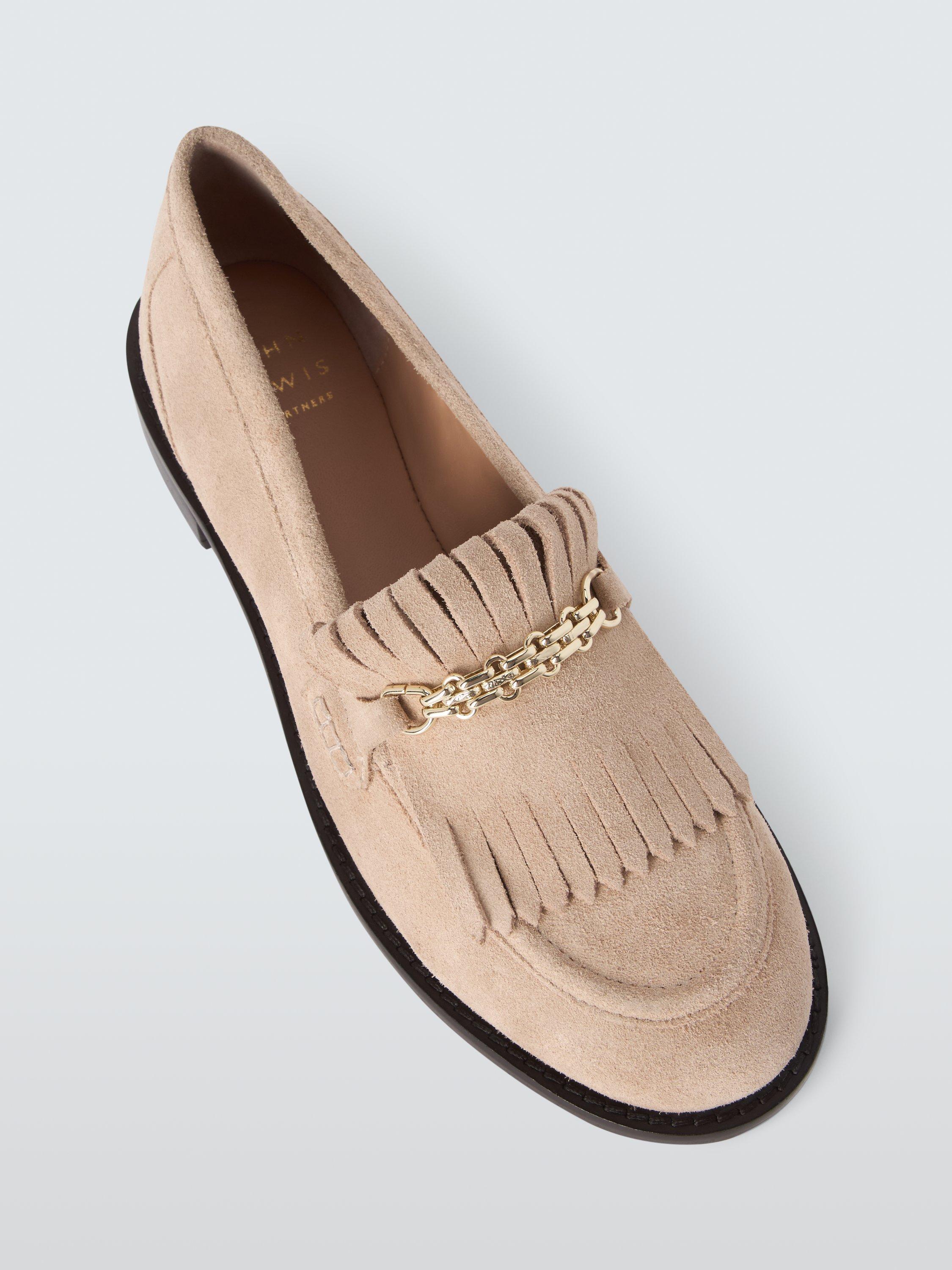 Product image 5 of 6, which shows John Lewis Guiliana Suede Fringe Chain Trim Loafers, Beige, 3