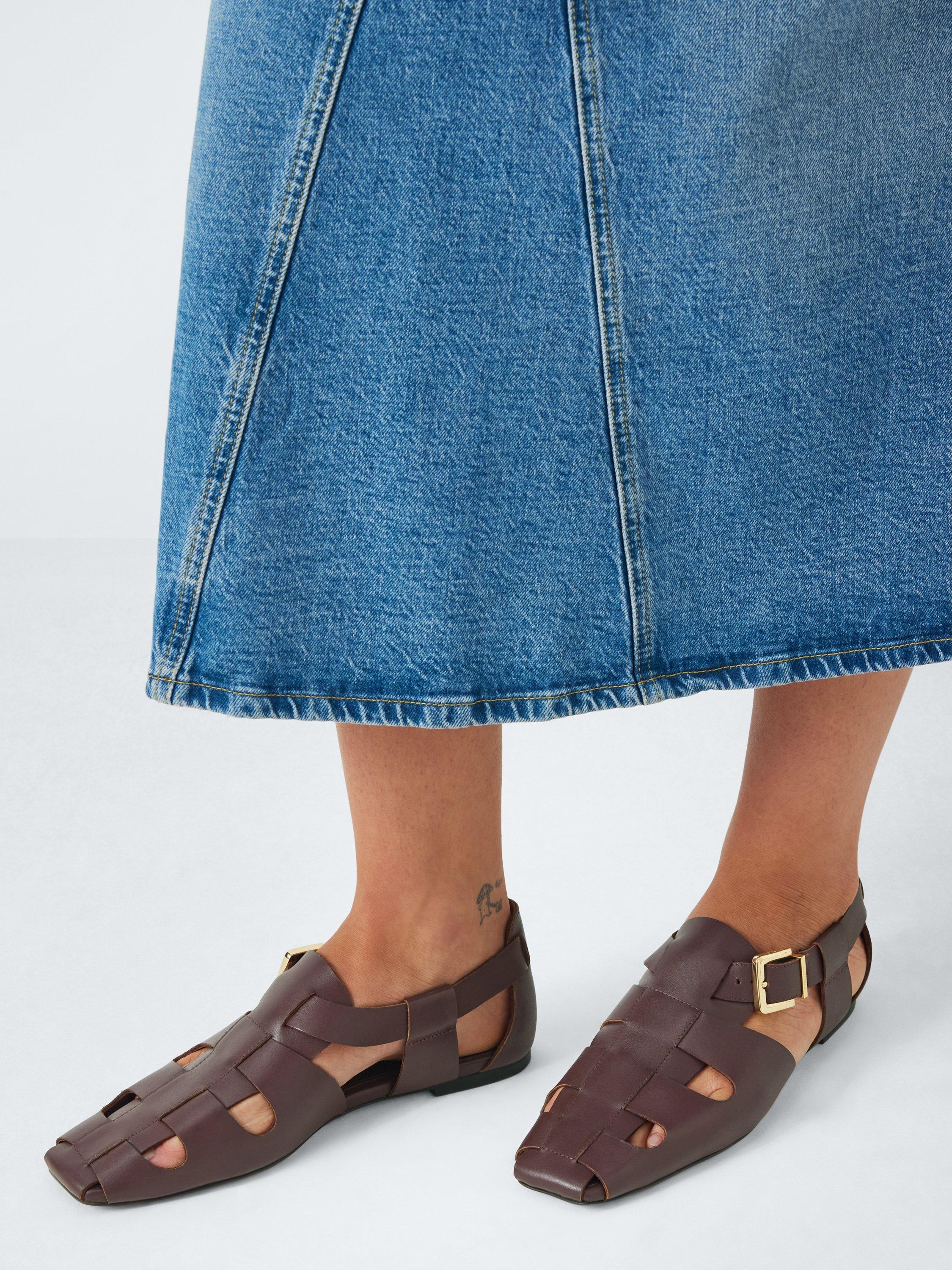 Product image 2 of 6, which shows John Lewis Liliana Leather Square Toe Roman Fisherman Sandals, Chocolate, 3