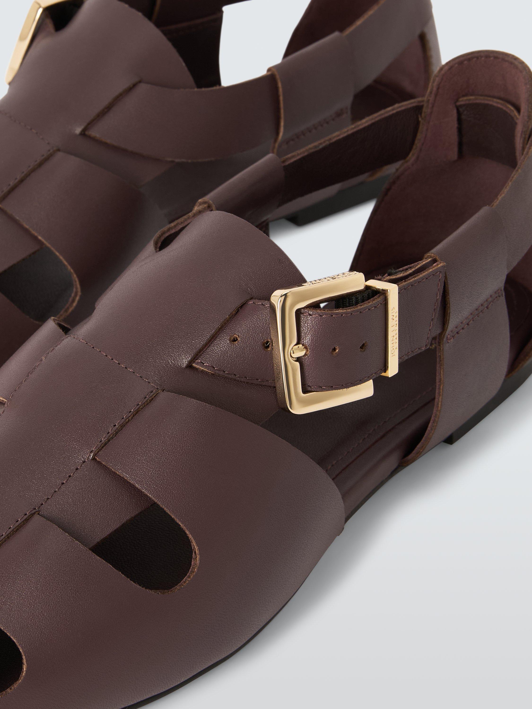 Product image 4 of 6, which shows John Lewis Liliana Leather Square Toe Roman Fisherman Sandals, Chocolate, 3