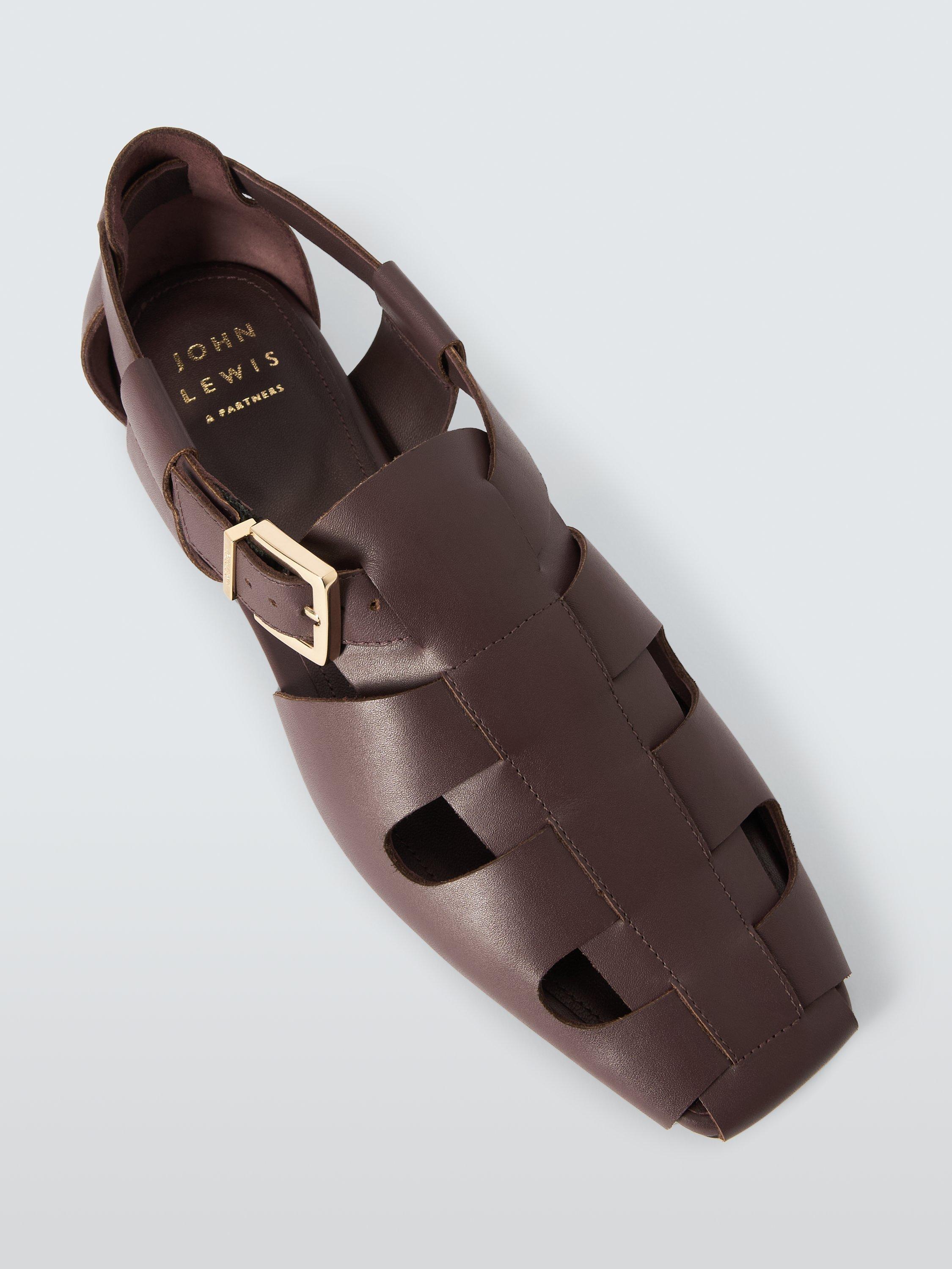 Product image 5 of 6, which shows John Lewis Liliana Leather Square Toe Roman Fisherman Sandals, Chocolate, 3