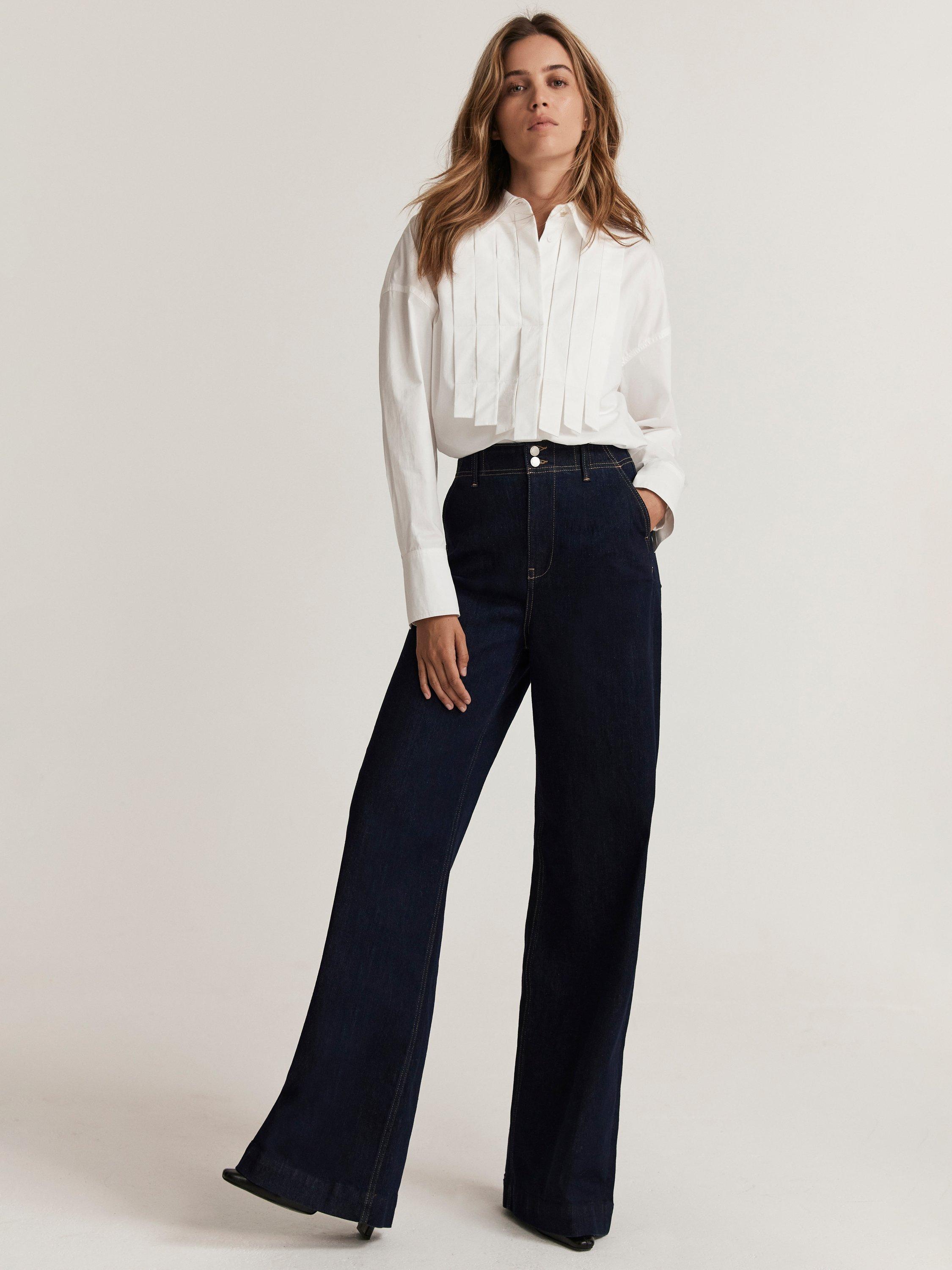 Mint Velvet Tailored Wide Leg Jeans Blue Navy
