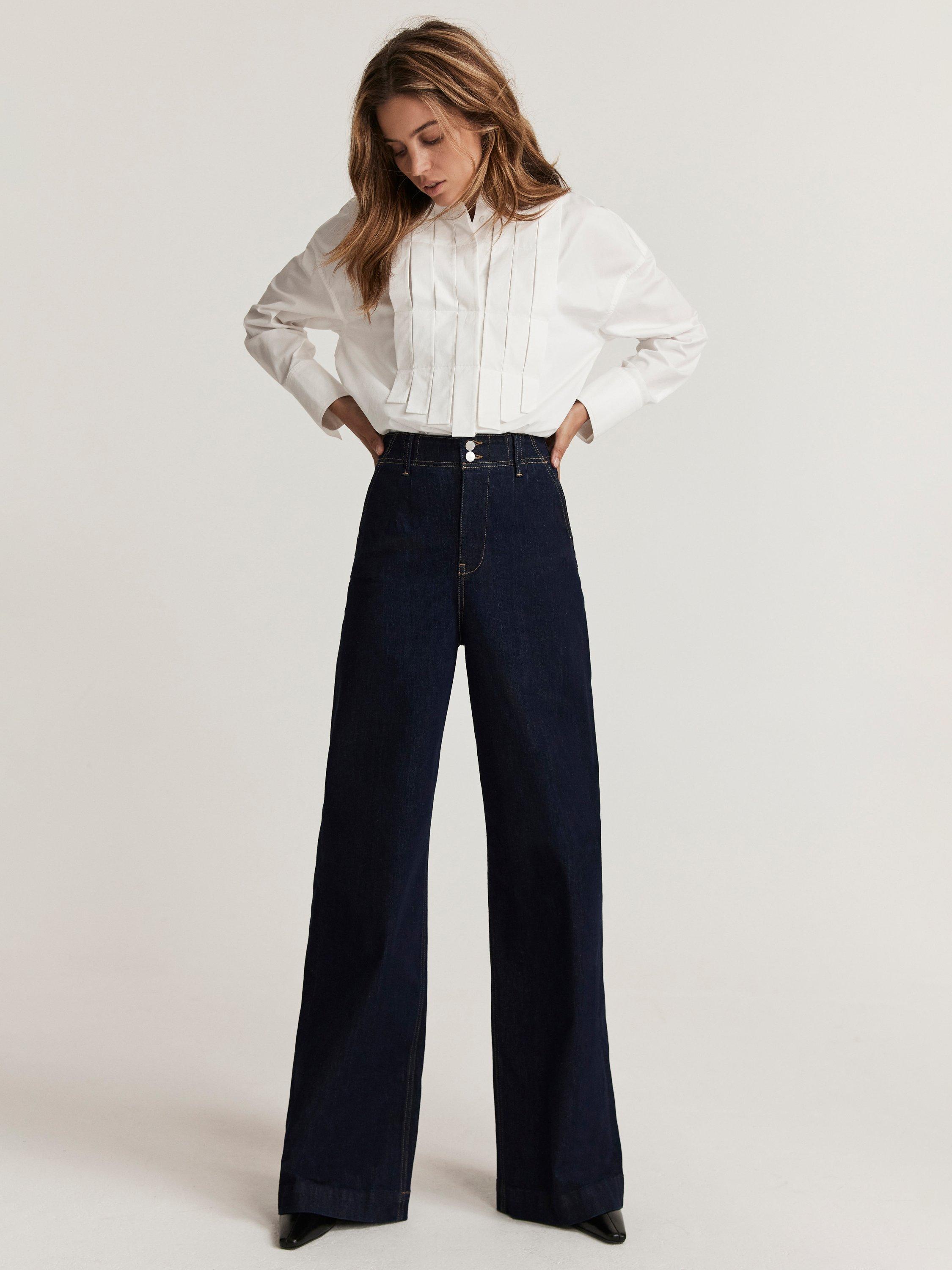 Product image 3 of 8, which shows Mint Velvet Tailored Wide Leg Jeans, Blue Navy, 6R