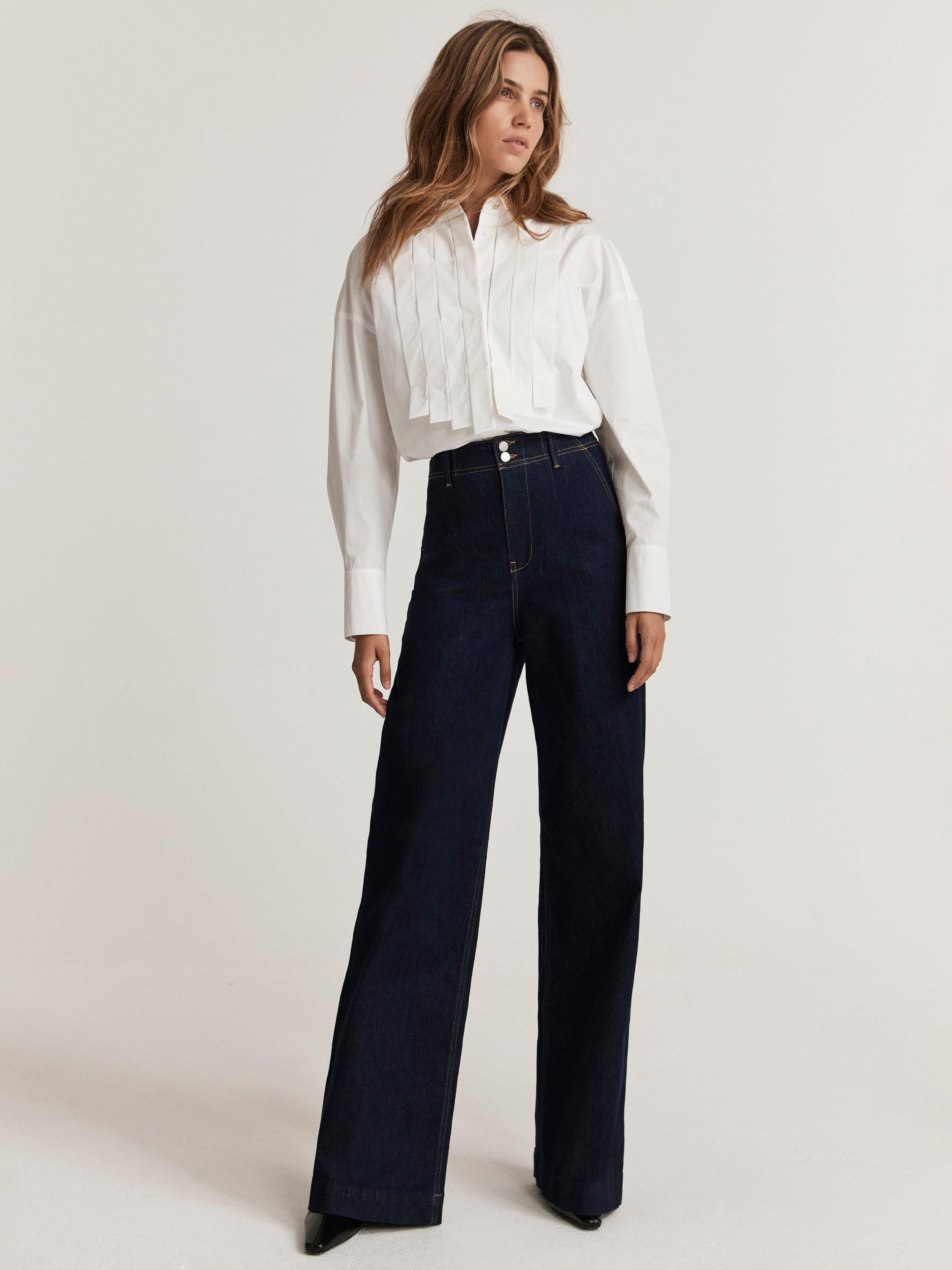 Product image 4 of 8, which shows Mint Velvet Tailored Wide Leg Jeans, Blue Navy, 6R