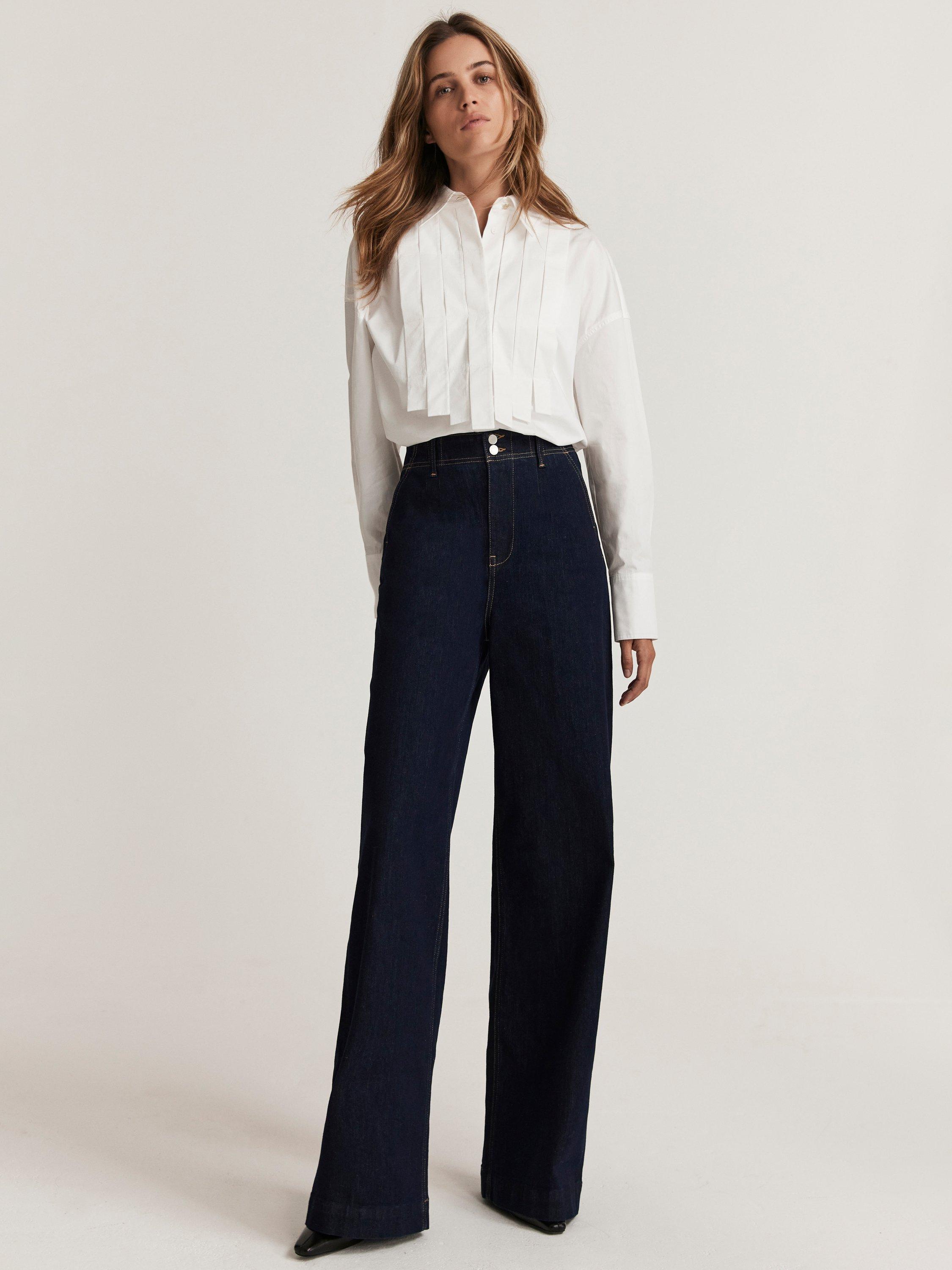 Product image 6 of 8, which shows Mint Velvet Tailored Wide Leg Jeans, Blue Navy, 6R