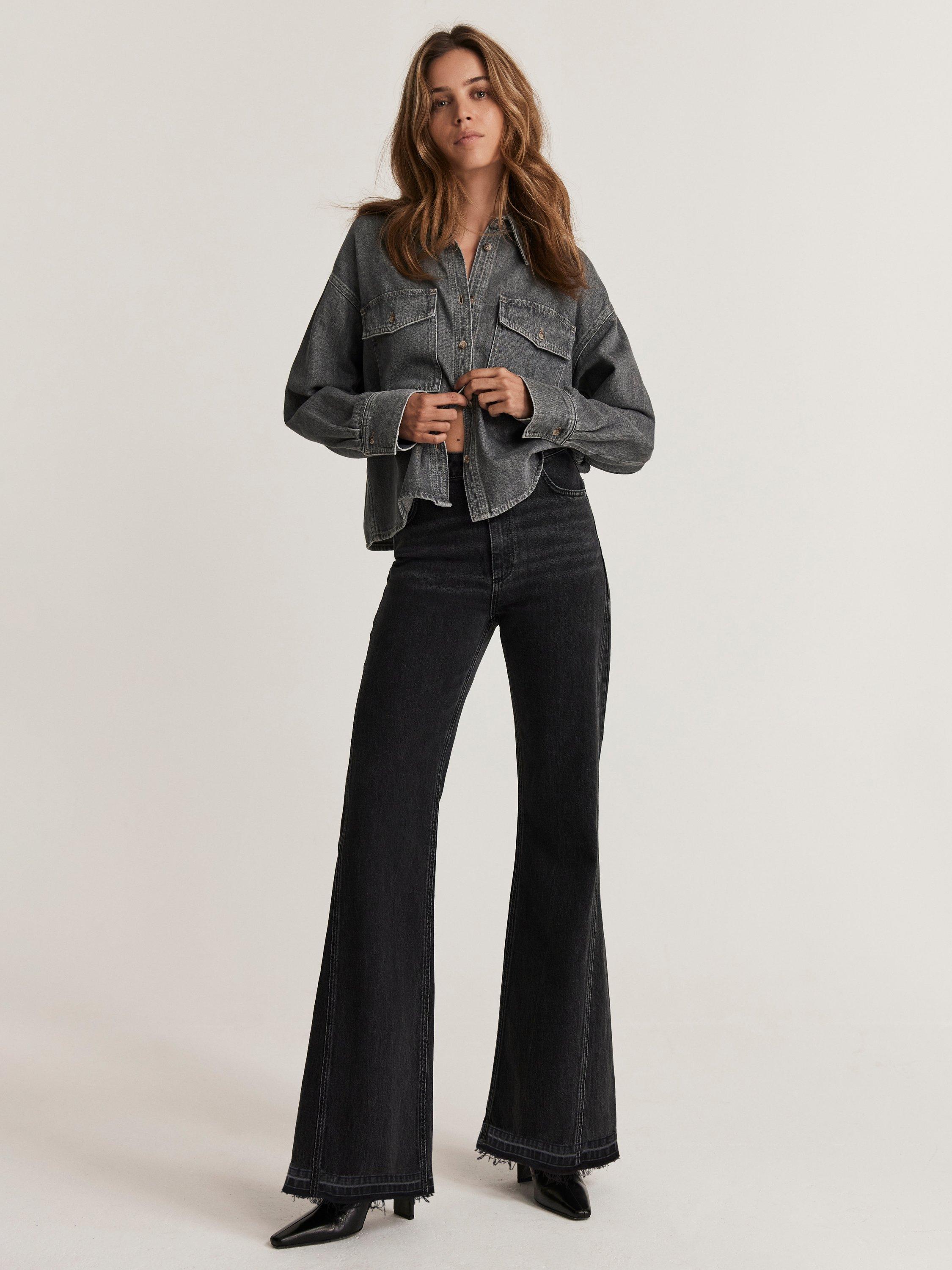 Mint Velvet Relaxed Flared Jeans, Black
