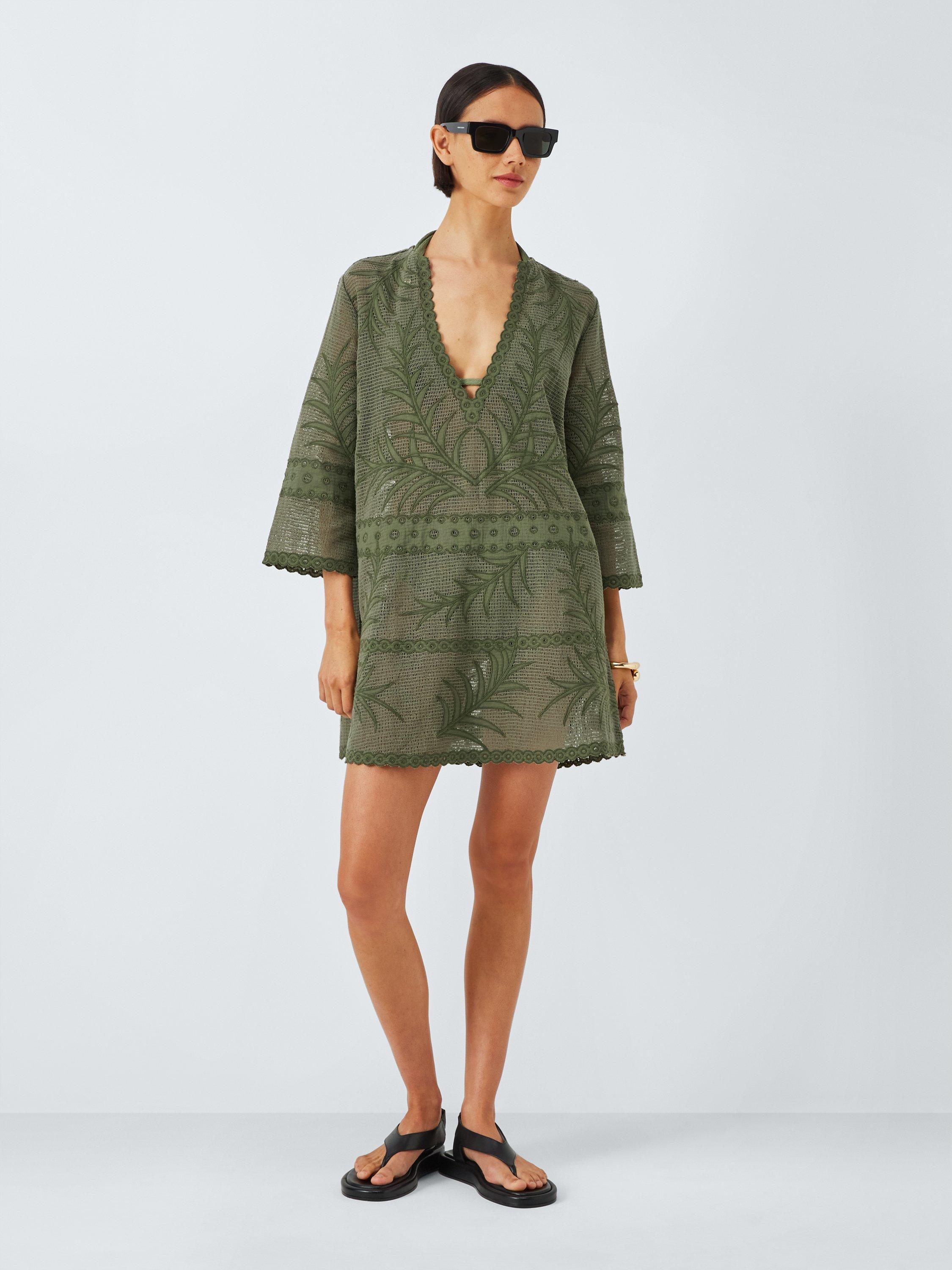 Product image 3 of 6, which shows John Lewis Jacquard Mesh Kaftan, Khaki, S