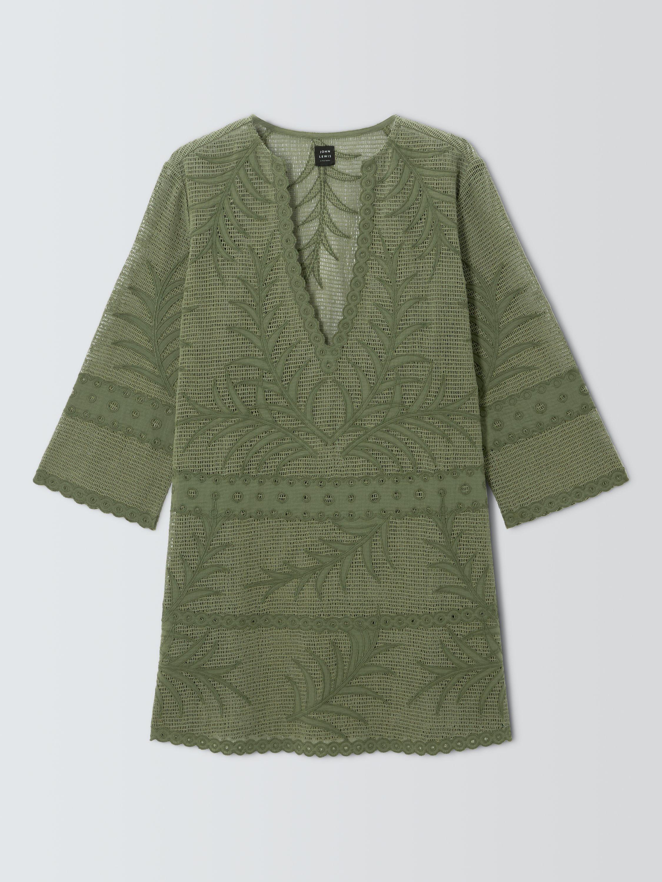 Product image 4 of 6, which shows John Lewis Jacquard Mesh Kaftan, Khaki, S
