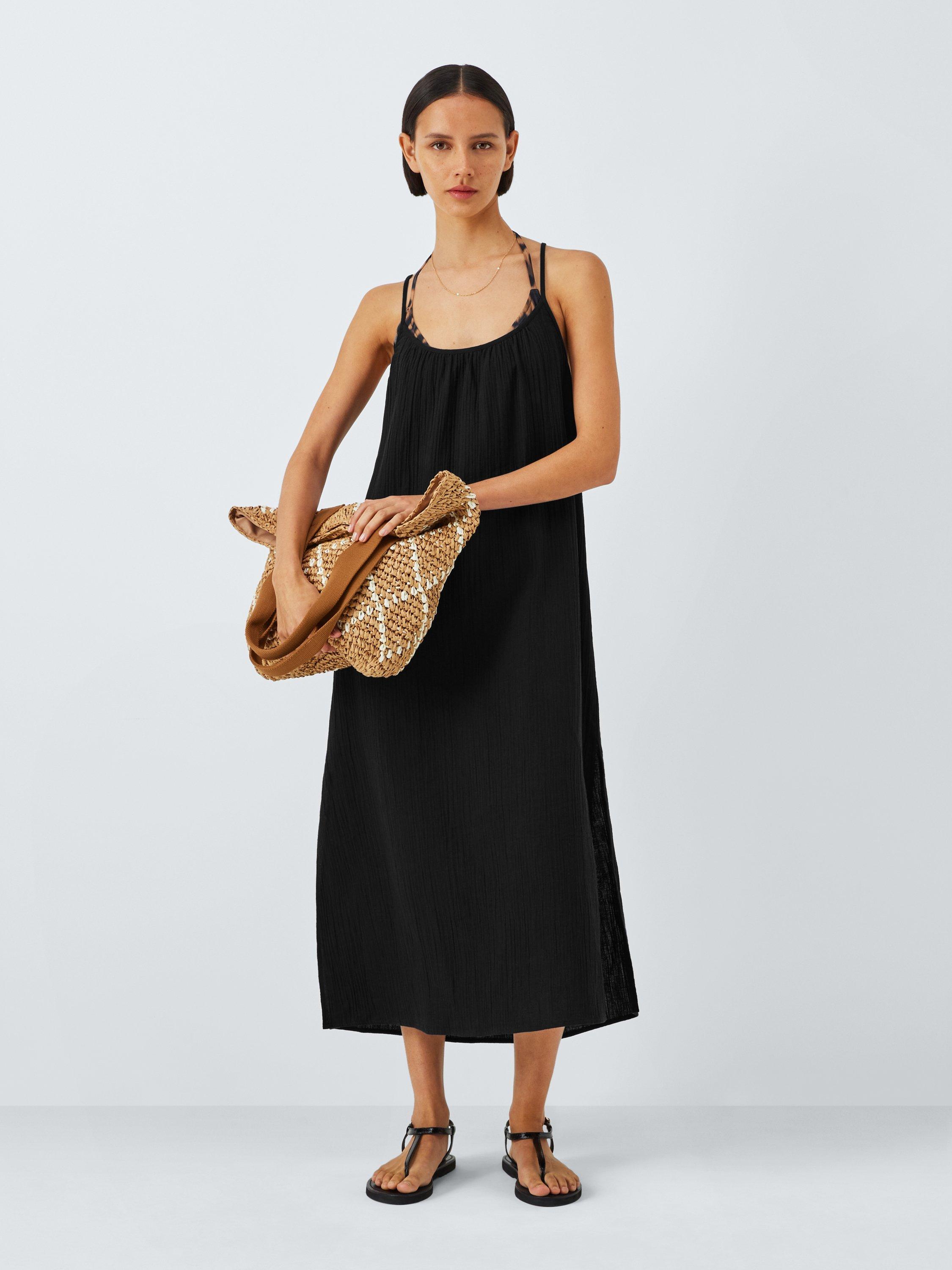 Product image 1 of 6, which shows John Lewis Cheesecloth Beach Midi Dress, Black, S