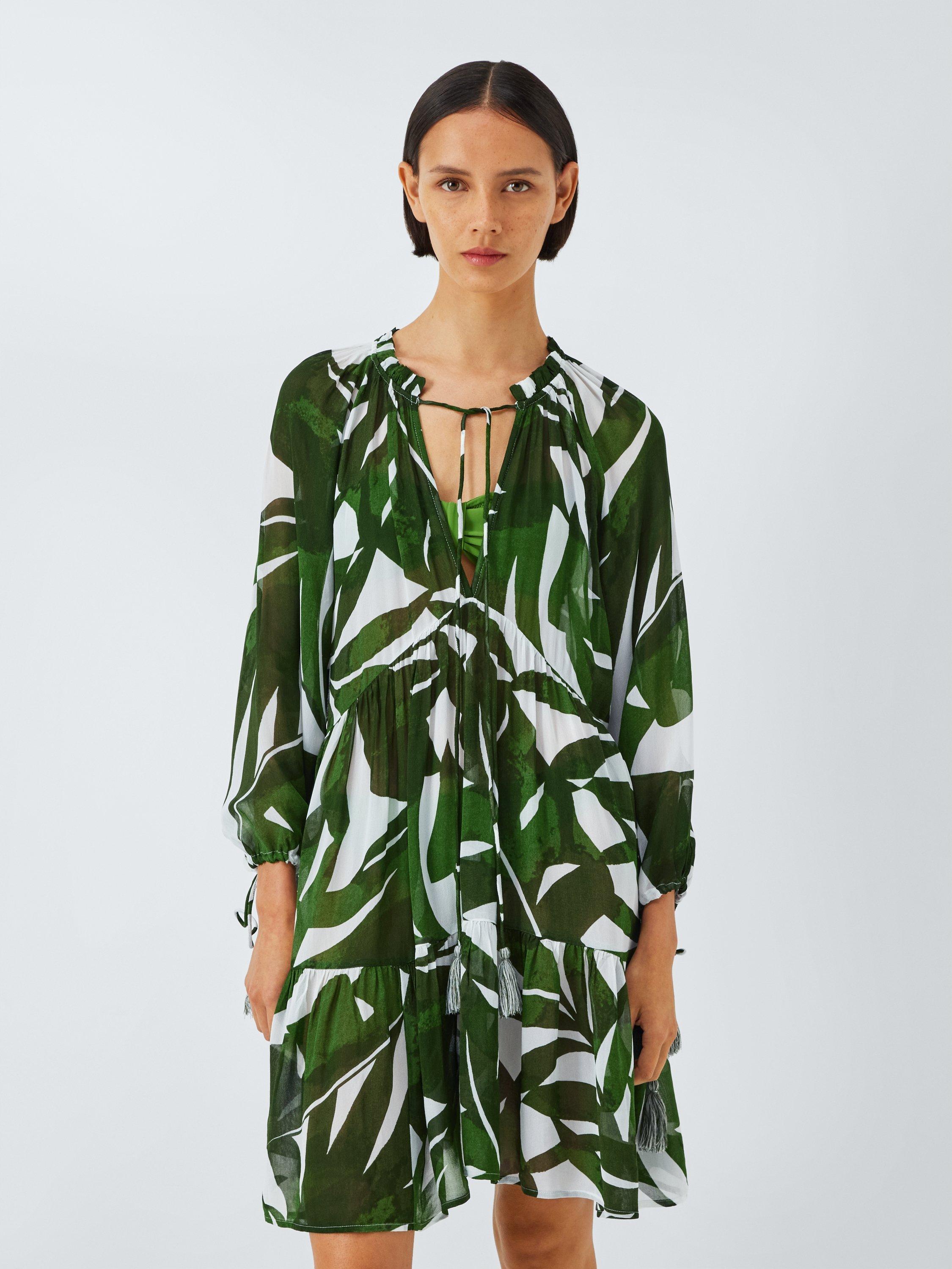 Product image 2 of 6, which shows John Lewis Maldives Palm Mini Dress, Green, S