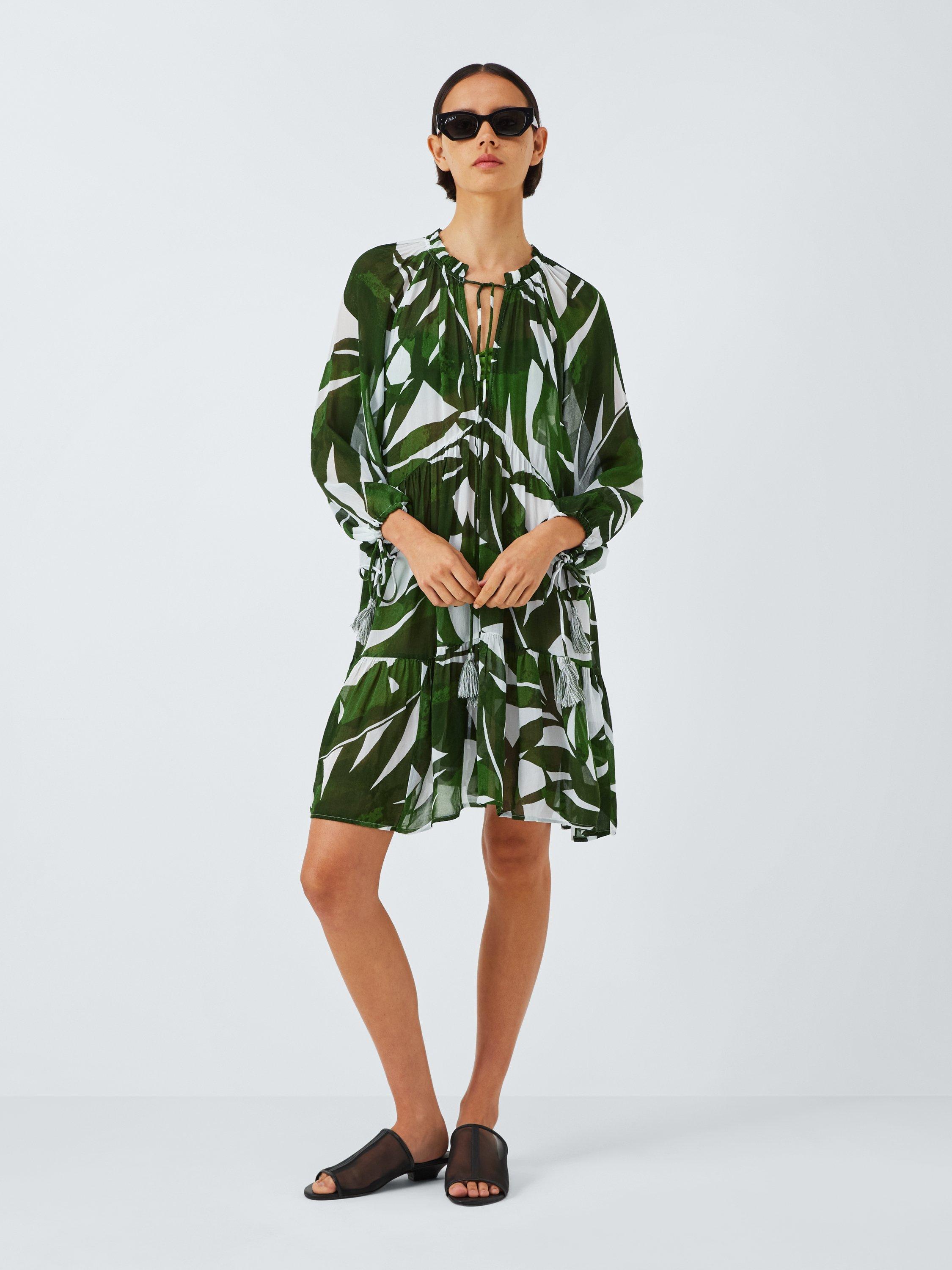 Product image 1 of 6, which shows John Lewis Maldives Palm Mini Dress, Green, S