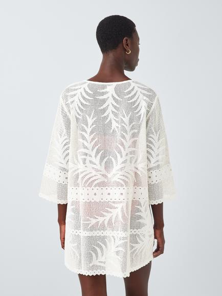 John Lewis Jacquard Mesh Kaftan - view 2, Ecru
