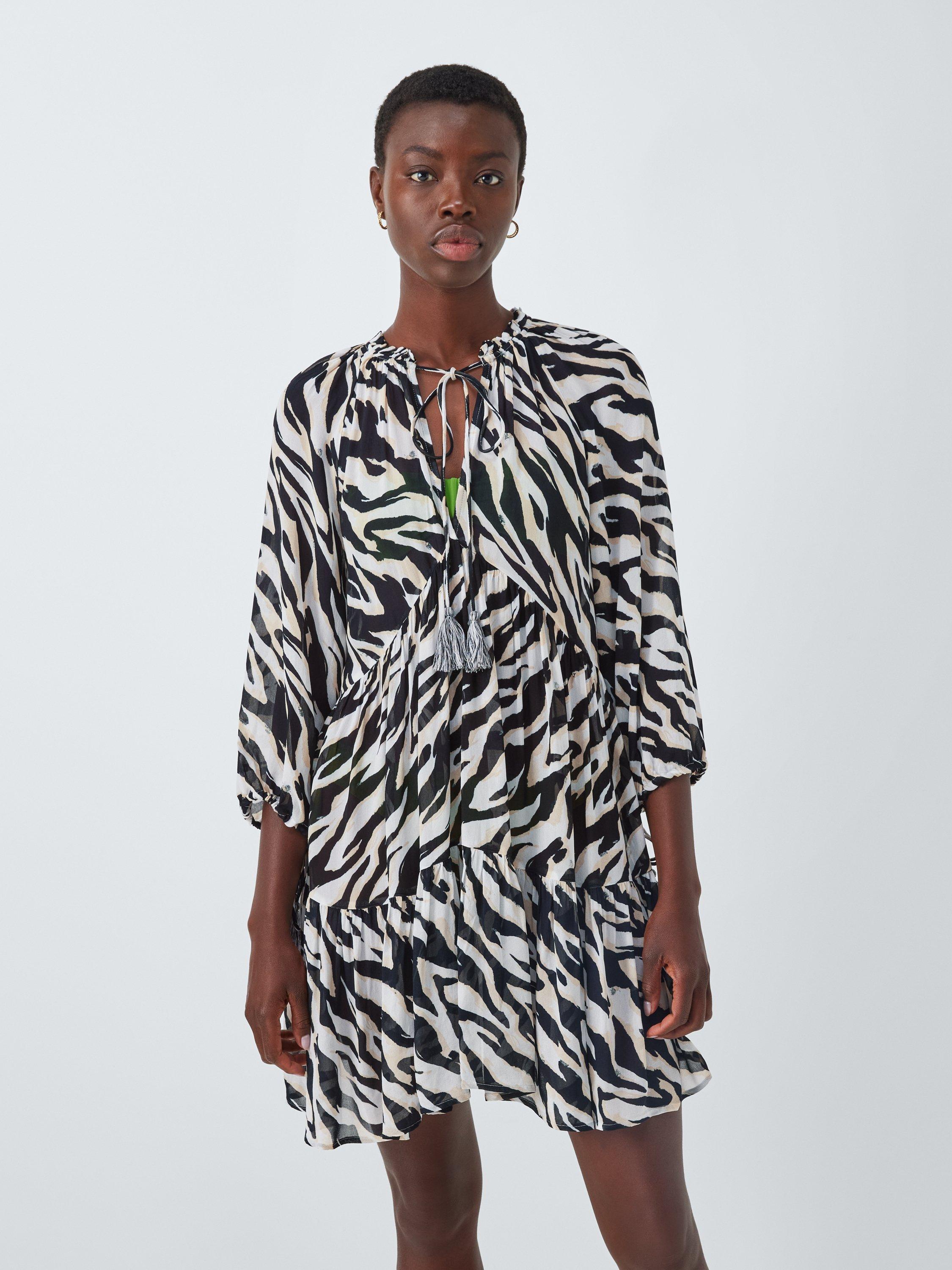 Product image 2 of 6, which shows John Lewis Zebra Print Beach Dress, Mono, S