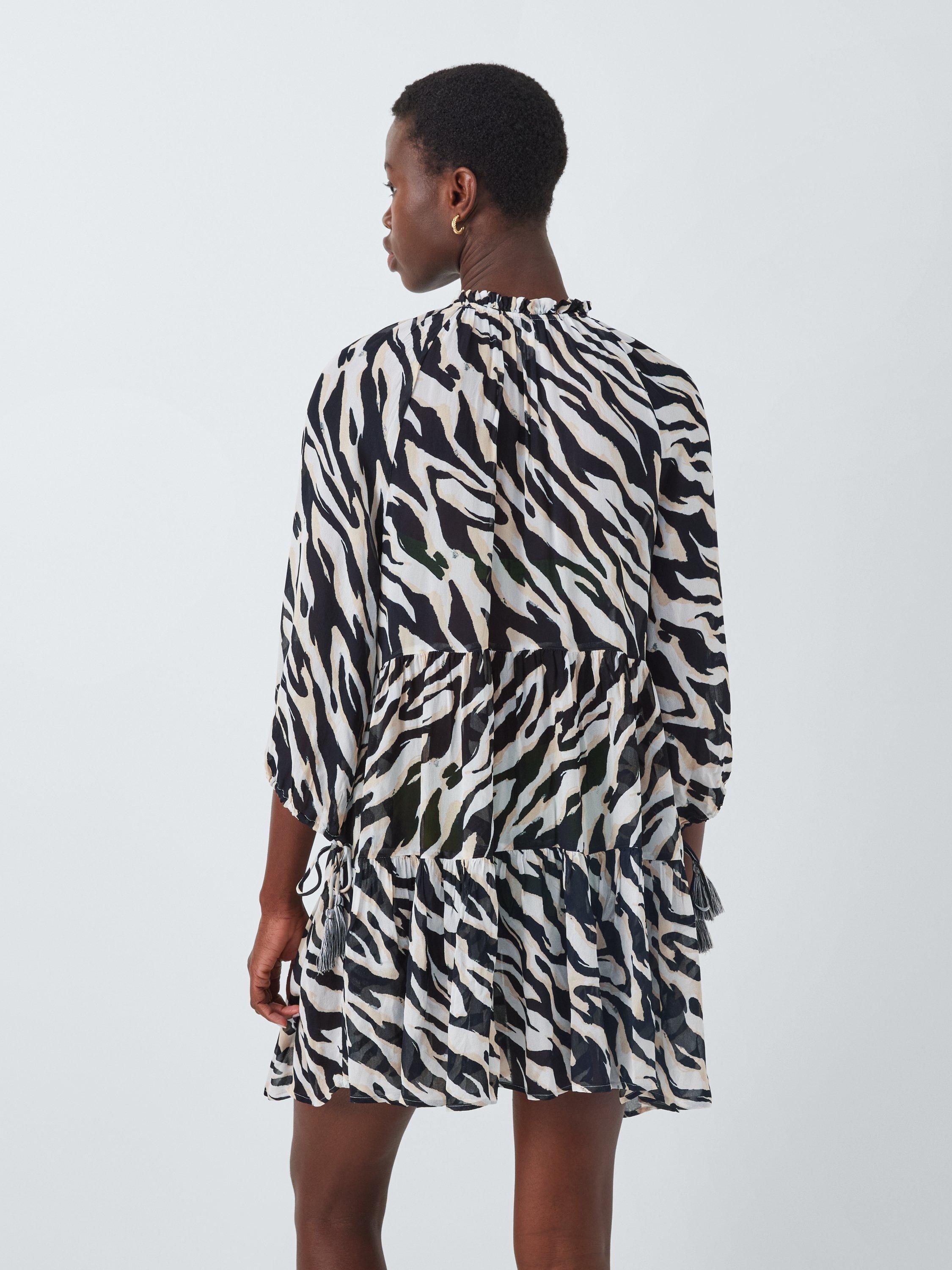 Product image 3 of 6, which shows John Lewis Zebra Print Beach Dress, Mono, S