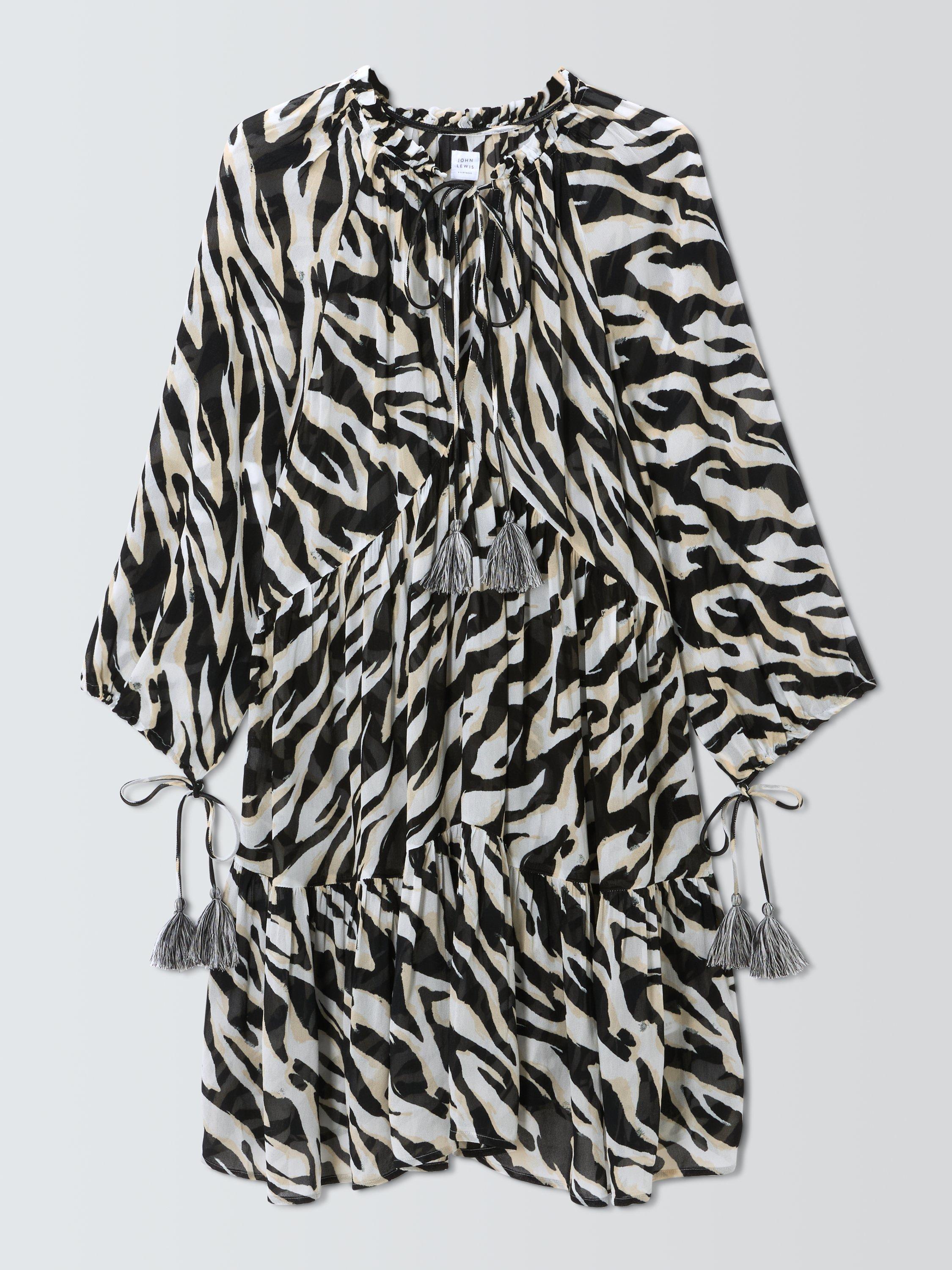 Product image 4 of 6, which shows John Lewis Zebra Print Beach Dress, Mono, S