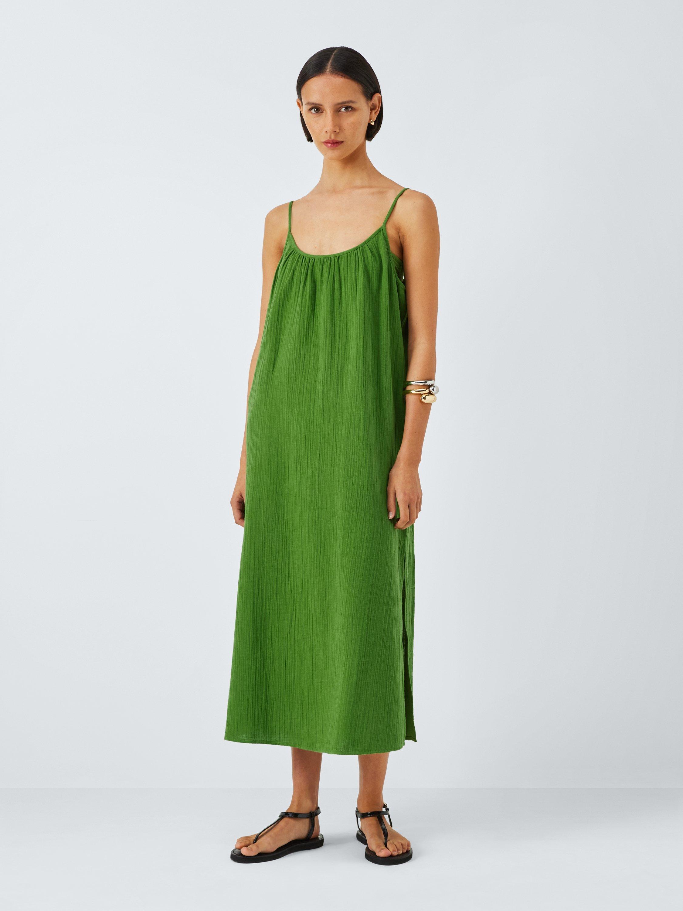 Product image 2 of 6, which shows John Lewis Cheesecloth Beach Midi Dress, Green, S