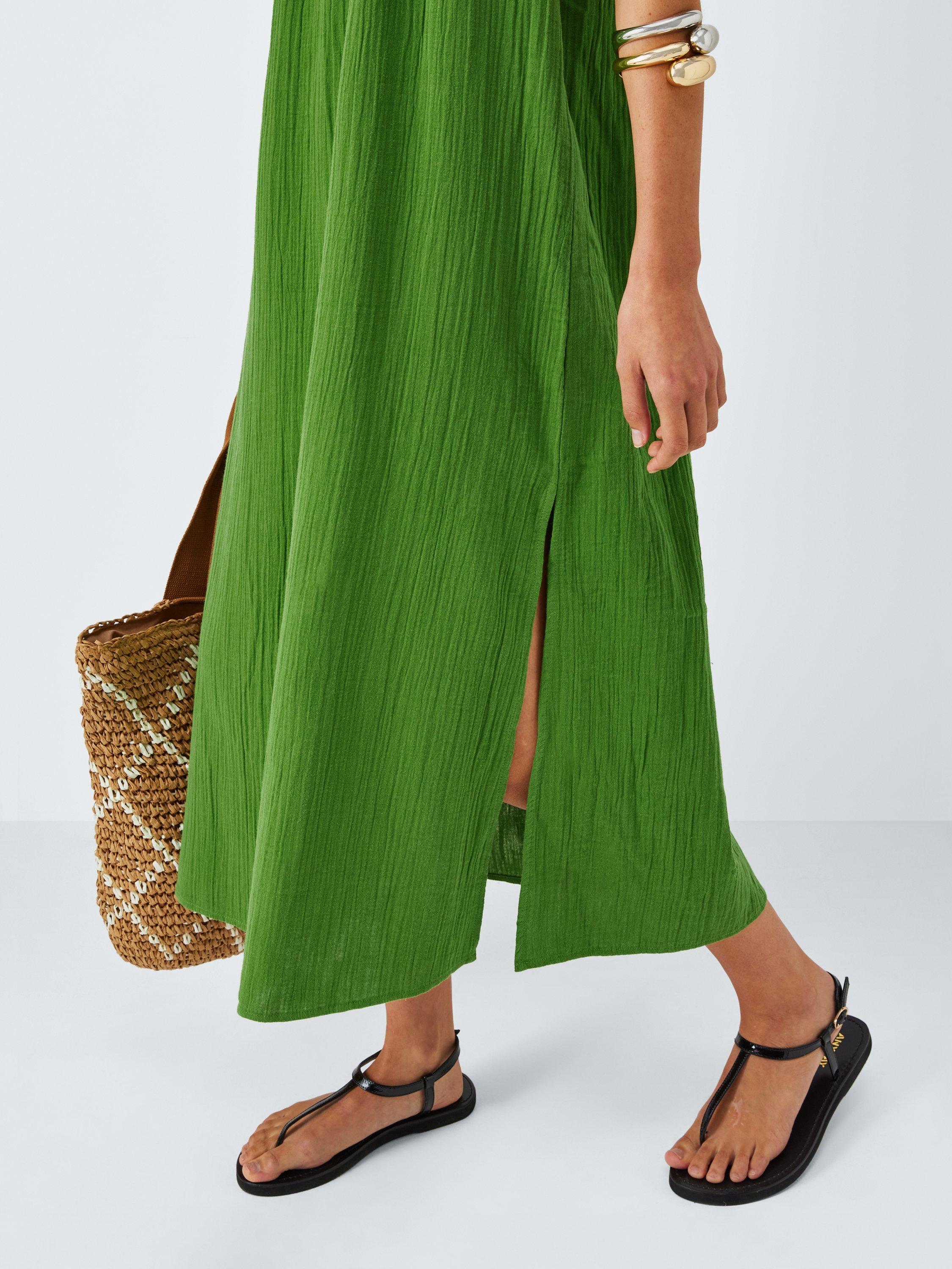 Product image 6 of 6, which shows John Lewis Cheesecloth Beach Midi Dress, Green, S