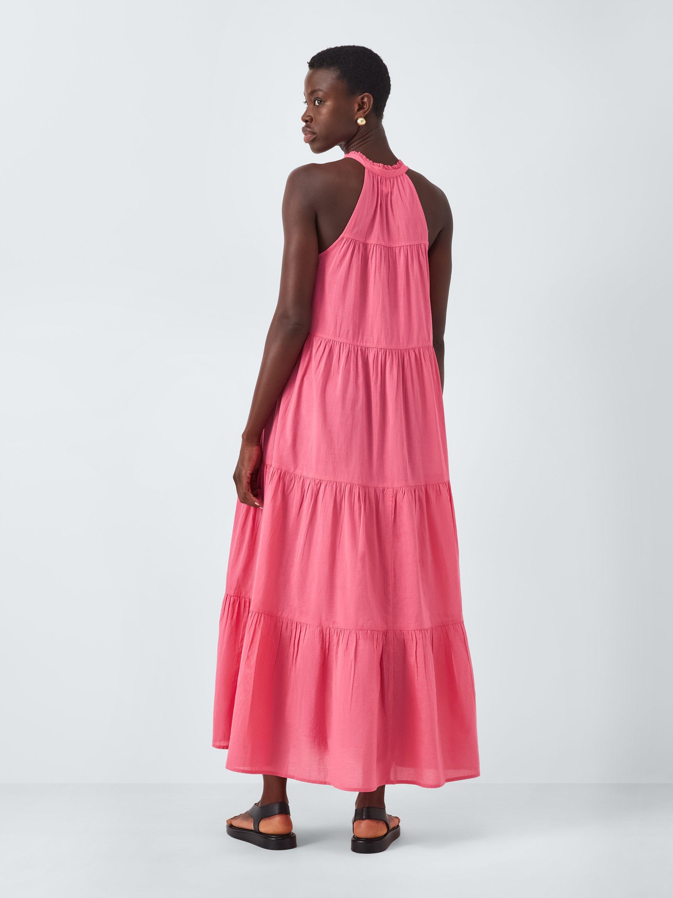 Product image 2 of 6, which shows John Lewis Sunset Tiered Maxi Beach Dress, Pink, S