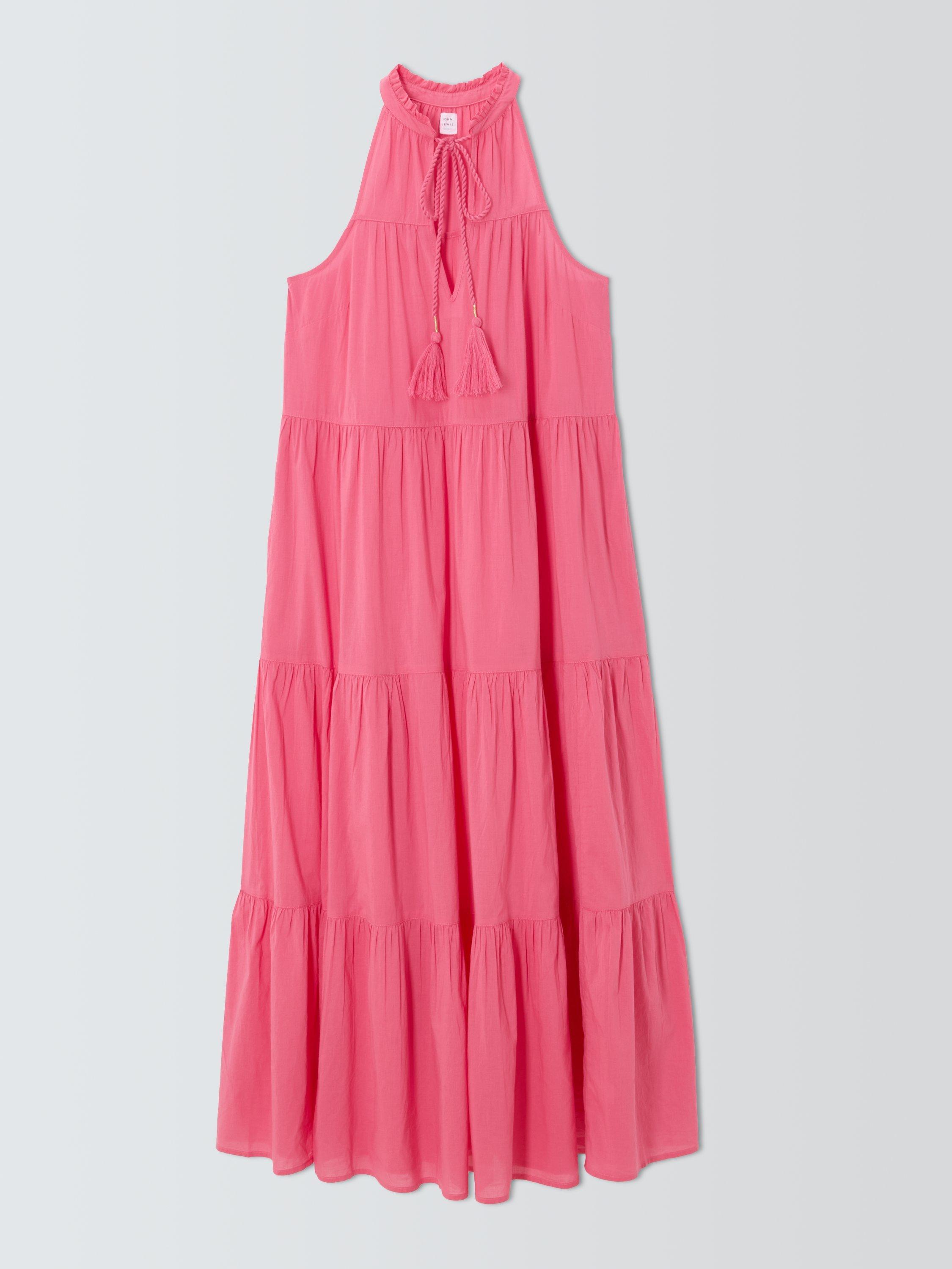 Product image 4 of 6, which shows John Lewis Sunset Tiered Maxi Beach Dress, Pink, S