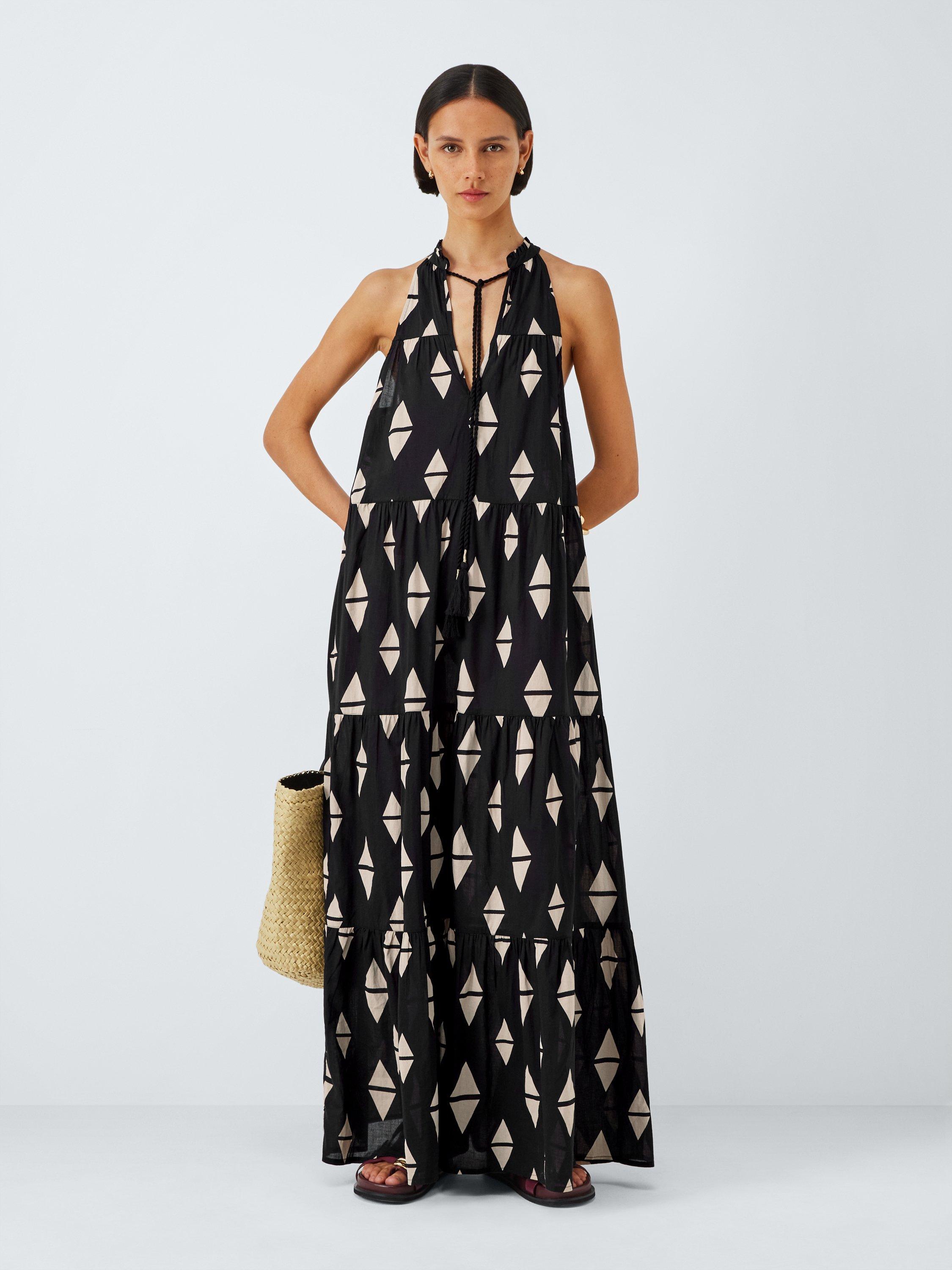 Product image 3 of 6, which shows John Lewis Geo Tiered Maxi Beach Dress, Mono, S