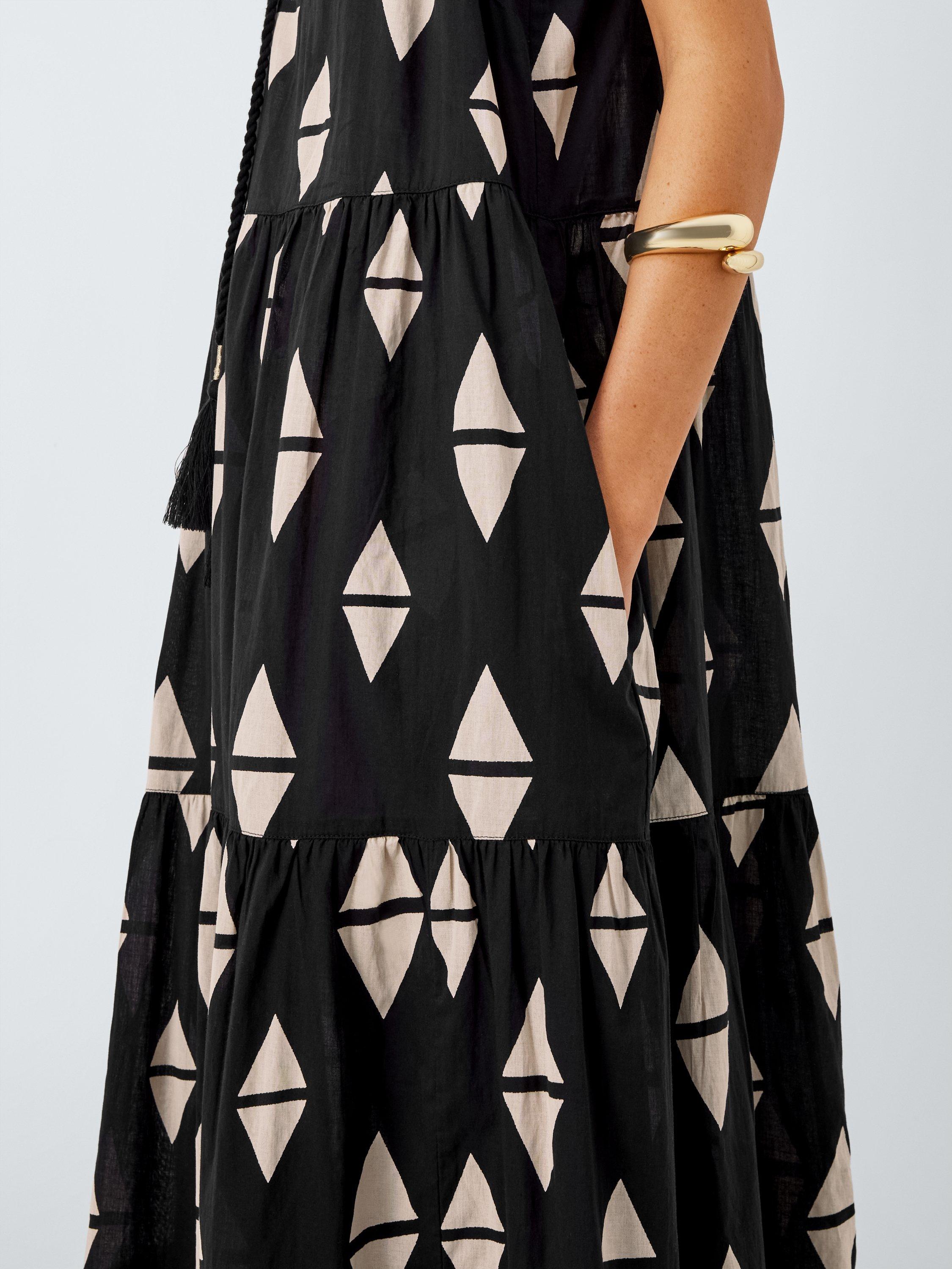 Product image 6 of 6, which shows John Lewis Geo Tiered Maxi Beach Dress, Mono, S