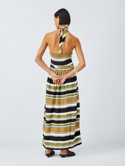 John Lewis Stripe Halterneck Maxi Dress, Green Stripe - view 2, Green Stripe
