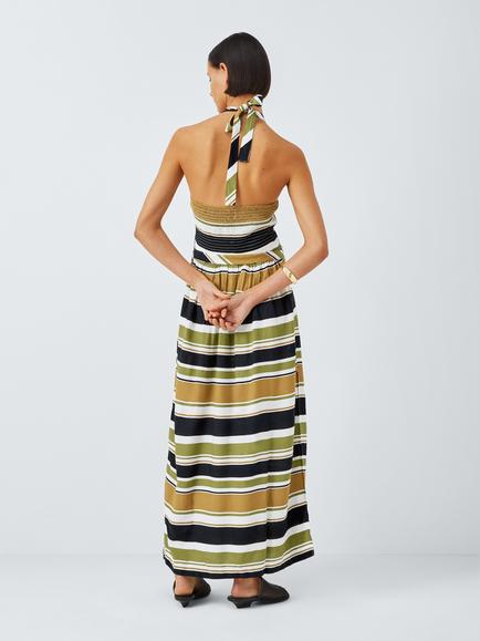 John Lewis Stripe Halterneck Maxi Dress, Green Stripe - view 2, Green Stripe