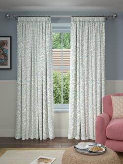 John Lewis Eloise Print Pair Blackout Lined Pencil Pleat Curtains - view 2, Blue