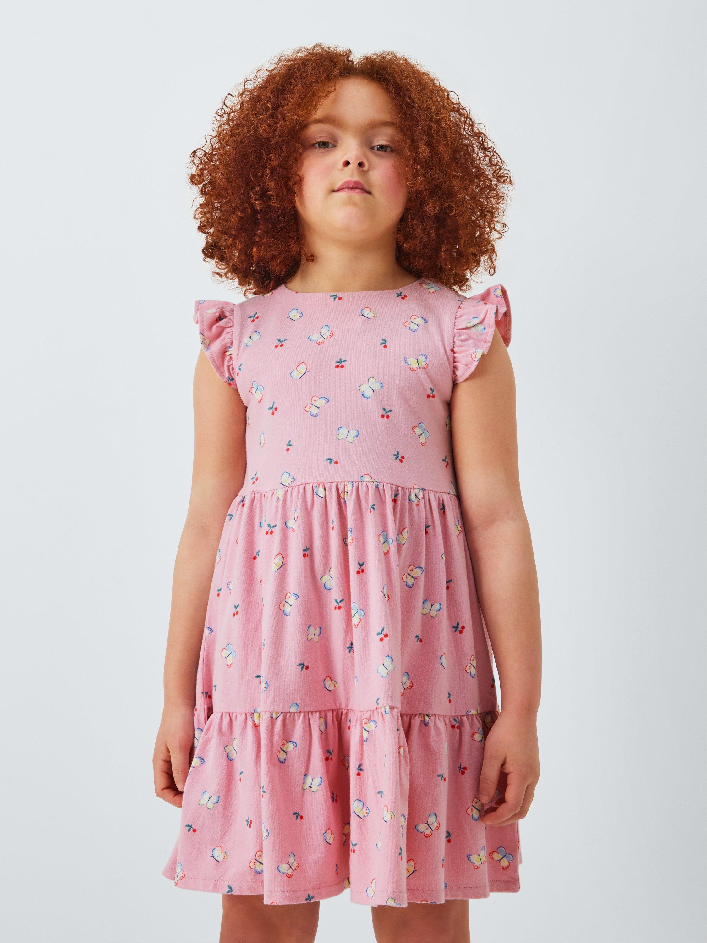 John Lewis Kids' Butterfly Tiered Jersey Dress, Light Pink