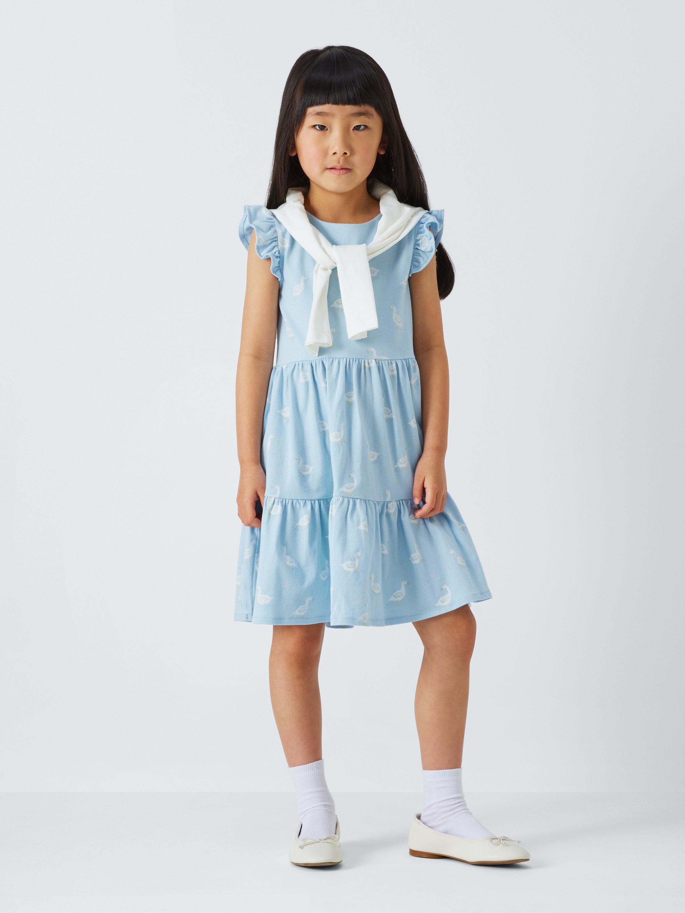 Product image 2 of 7, which shows John Lewis Kids' Duck Print Tiered Jersey Dress, Blue, 5 years