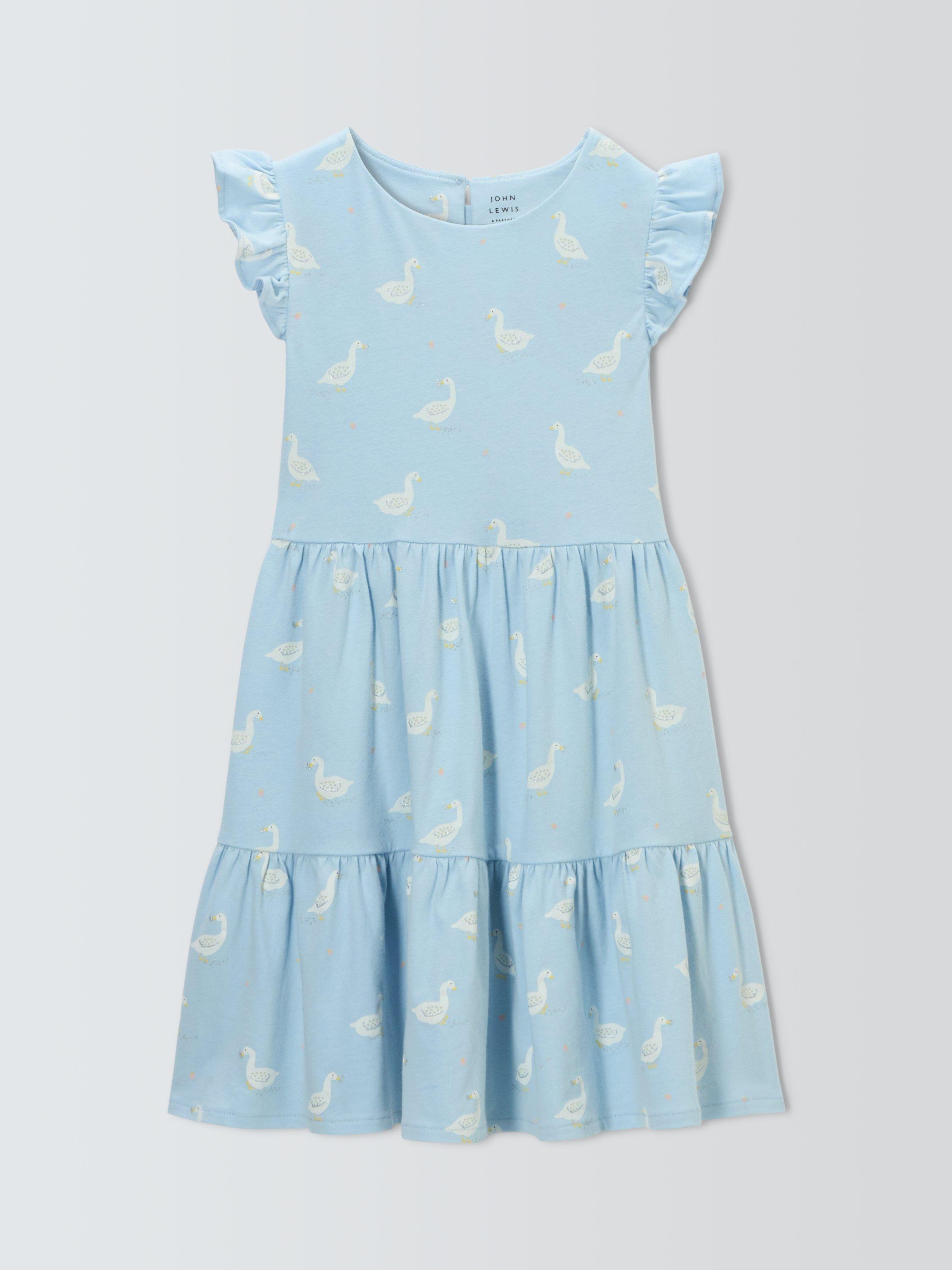 Product image 3 of 7, which shows John Lewis Kids' Duck Print Tiered Jersey Dress, Blue, 5 years
