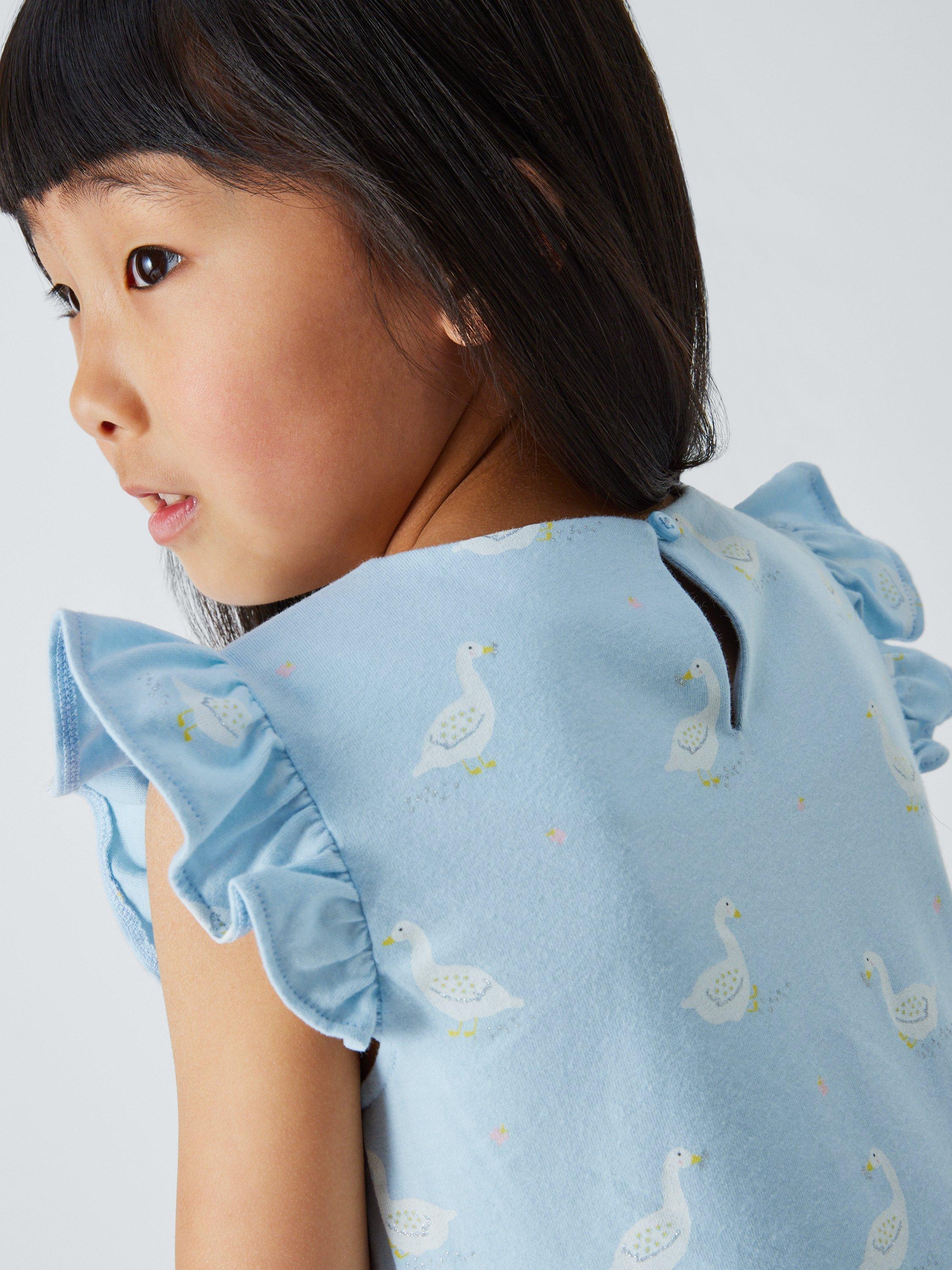 Product image 4 of 7, which shows John Lewis Kids' Duck Print Tiered Jersey Dress, Blue, 5 years