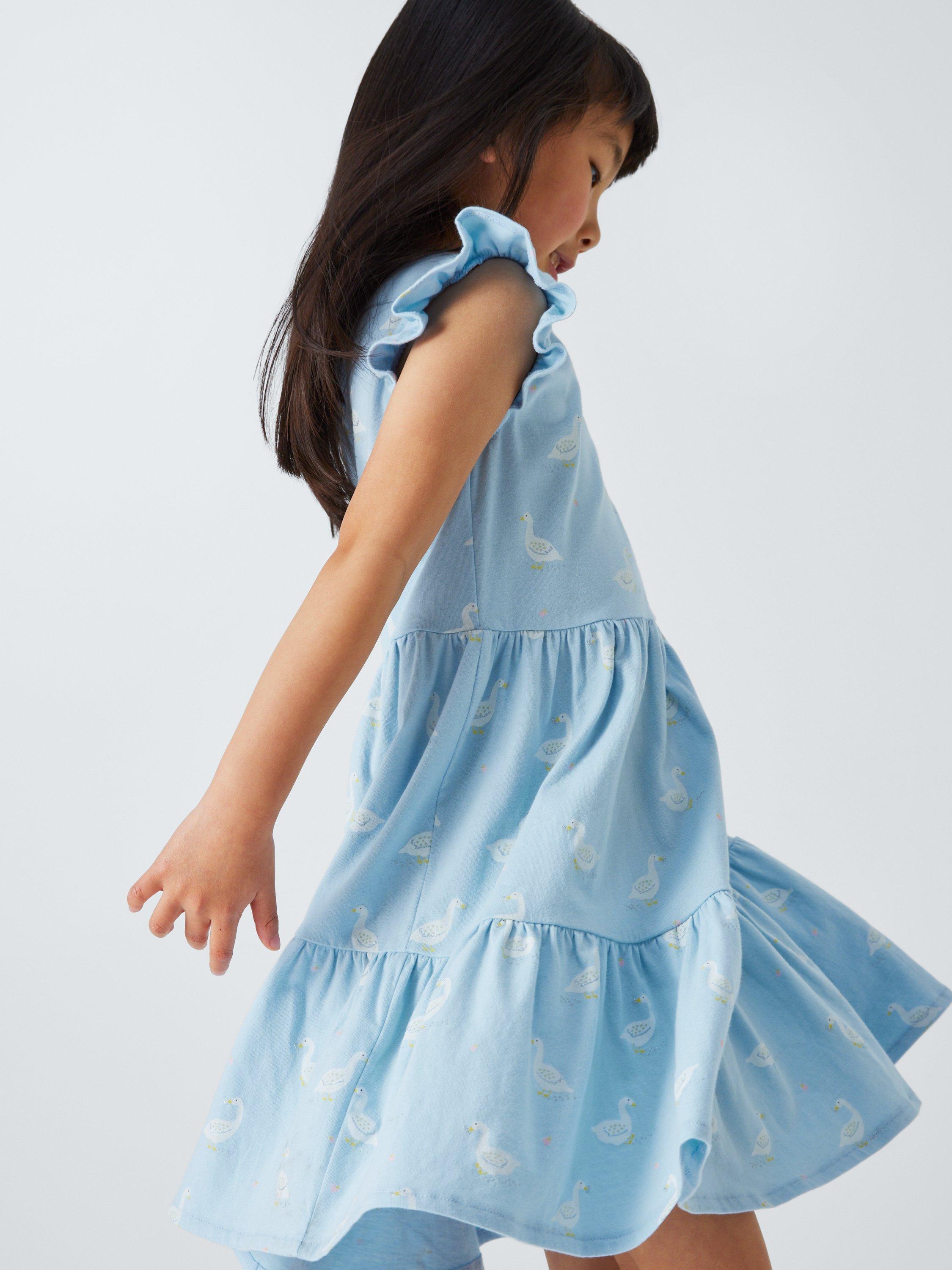 Product image 5 of 7, which shows John Lewis Kids' Duck Print Tiered Jersey Dress, Blue, 5 years