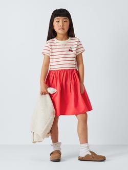 John Lewis Kids' Stripe Sequin Cherry Half & Half Dress, Red White Mix - view 2, Red White Mix