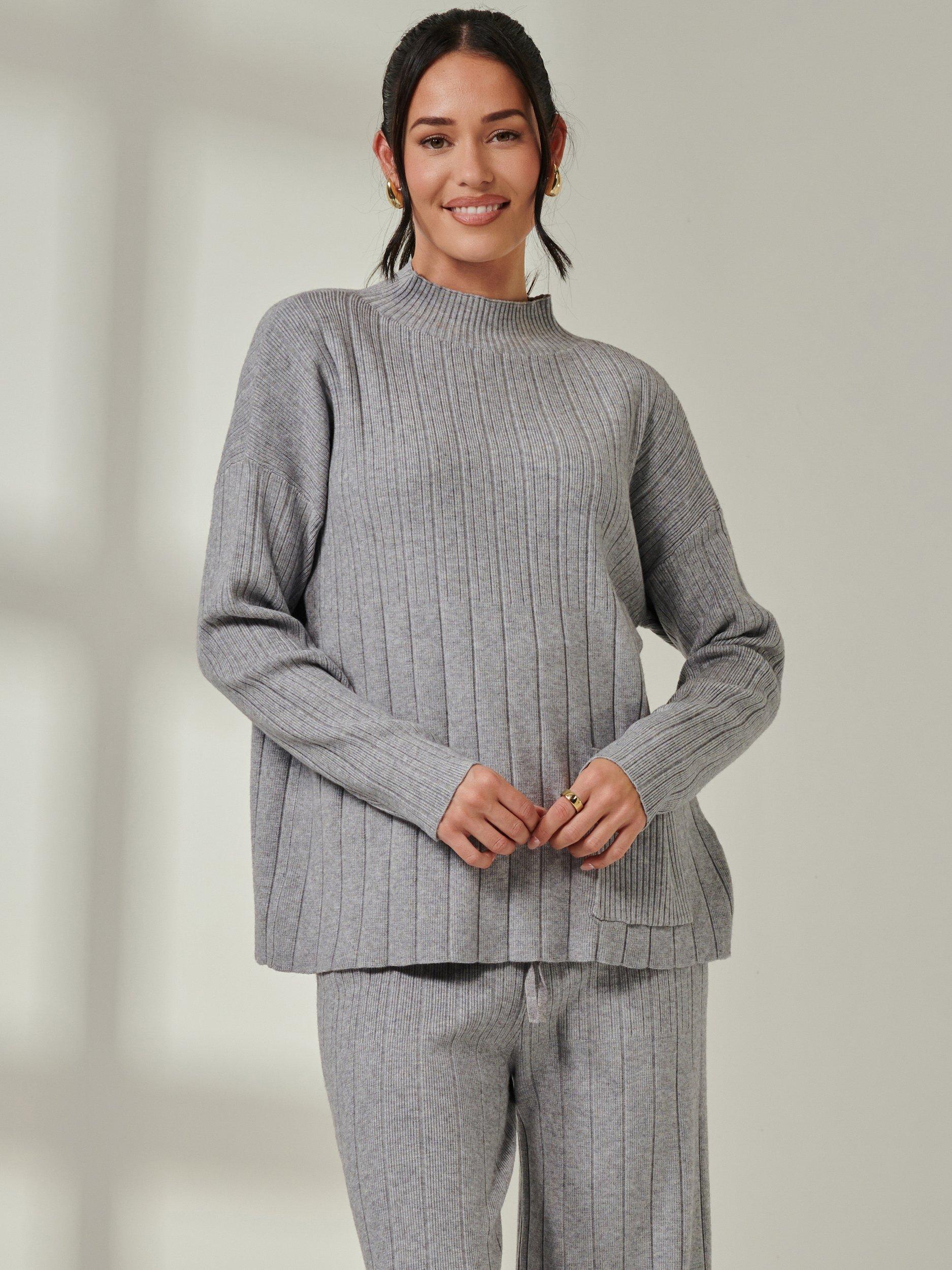 Jolie Moi Pocket Knit Mock Neck Jumper, Dove Heather