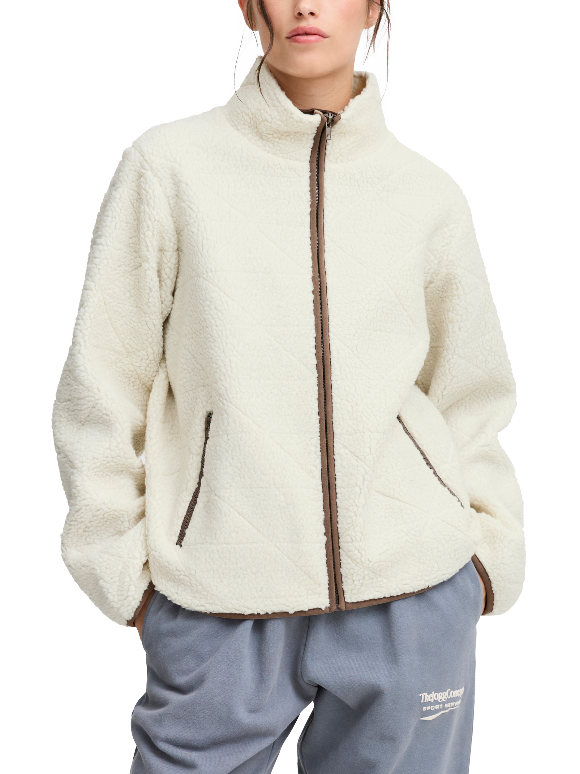Product image 1 of 6, which shows The Jogg Concept JCBEBE Burnout Full Zip Fleece Jacket, White, XS
